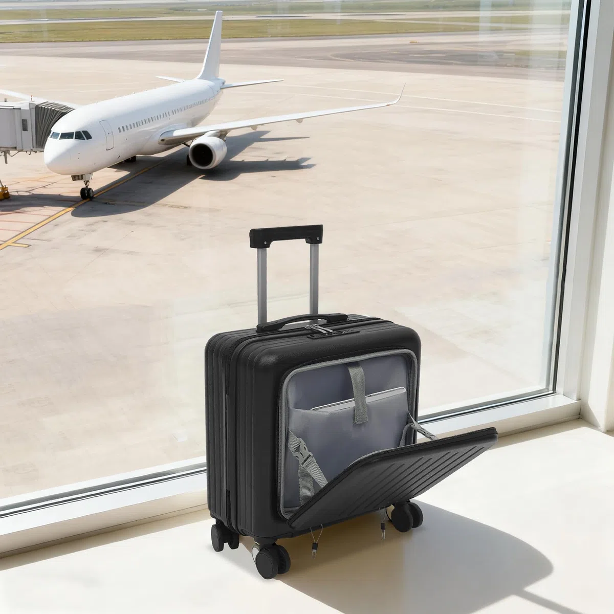 Valise de pilote de 45,7 cm avec roulettes, petit bagage à main avec compartiment pour ordinateur portable, port de charge USB, porte-gobelet, valise de voyage légère avec serrure à