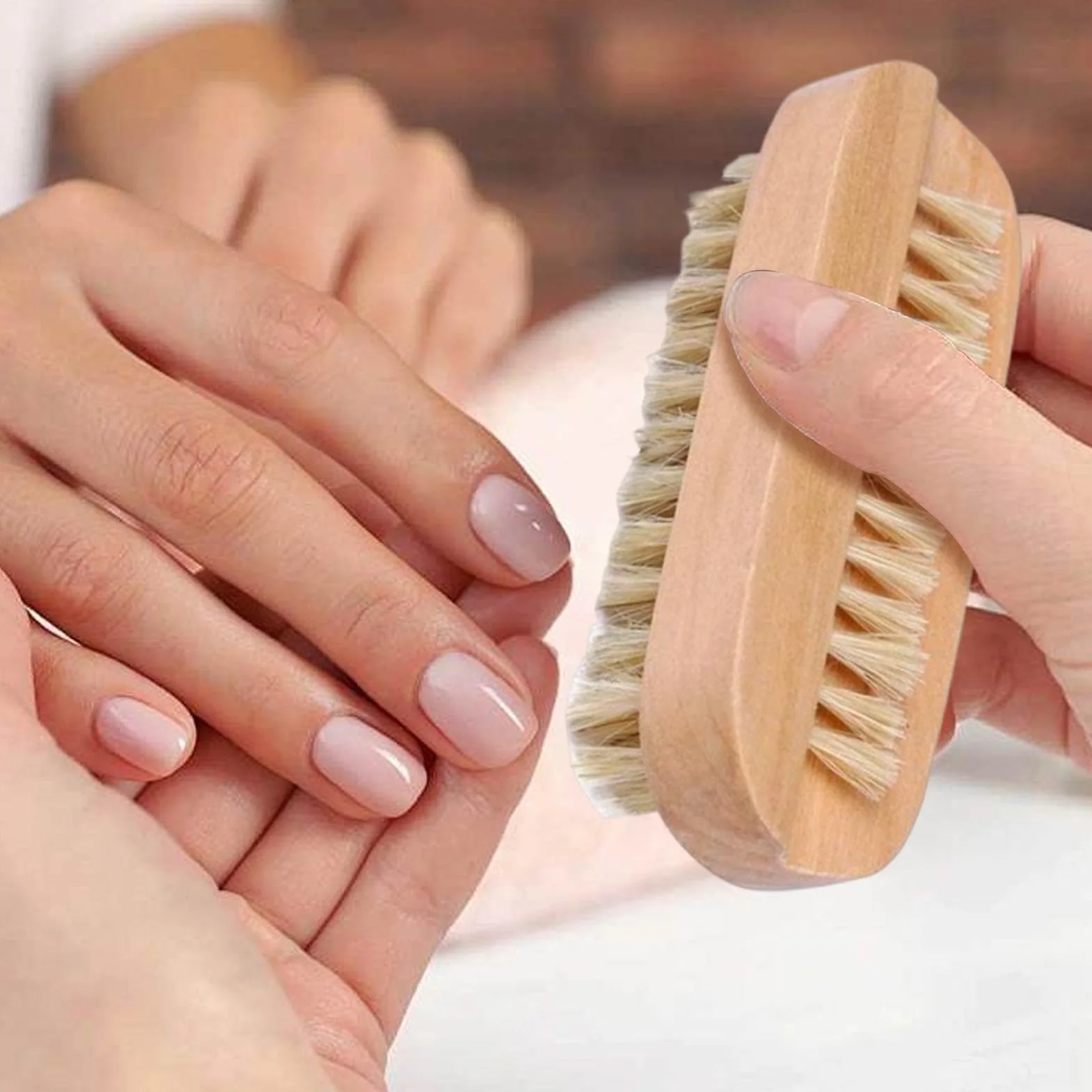 Brosse à ongles en bois double face réutilisable pour nettoyer mains et pieds