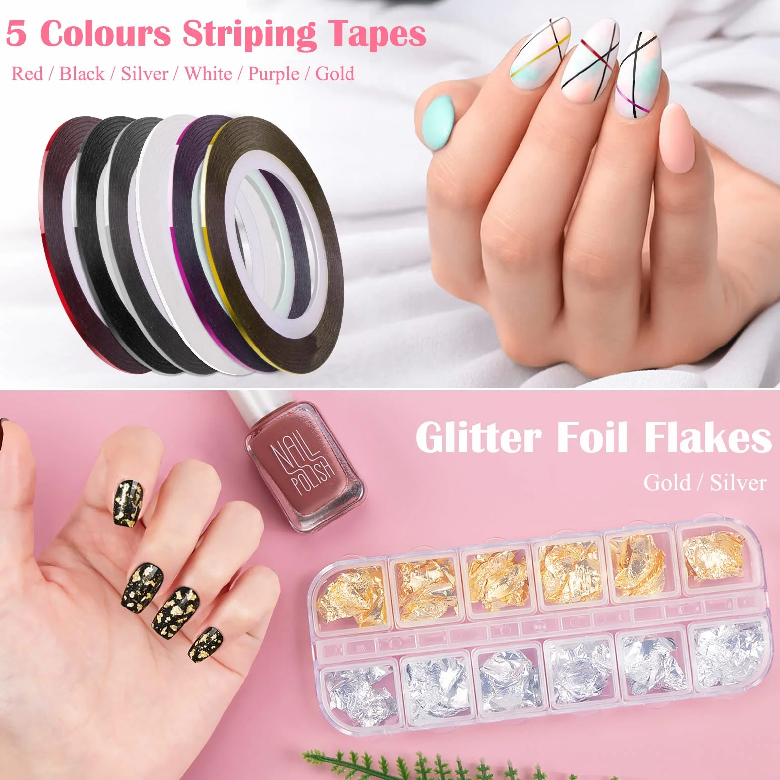 Kiiwah Kit Nail Art Design 31 Pièces Pinceau à Ongles Dotting Pens Strass Striping Tape Manucure