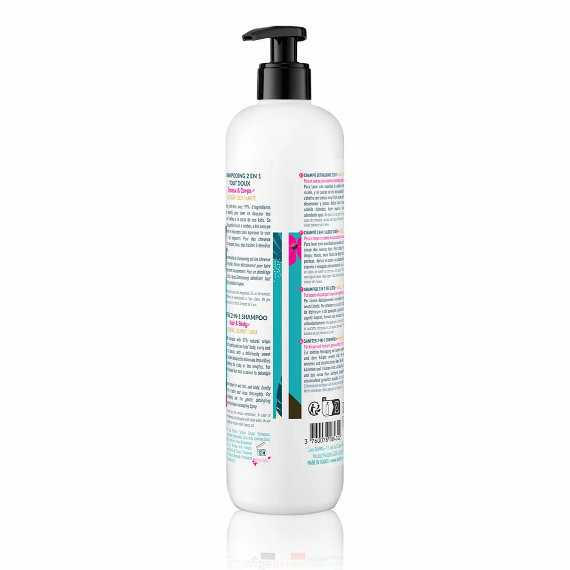 KAPIWI Kids Shampooing Tout Doux 2-en-1 Cheveux Bouclés & Corps 500ml 97% Naturel Aloe Vera Coco Karité