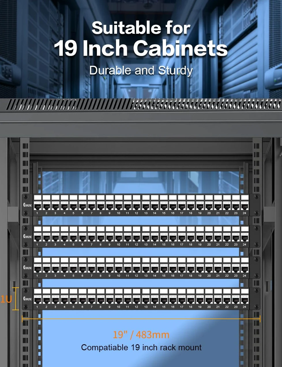 Panneau de brassage 24 ports Cat6A Keystone Panneau de brassage réseau avec câble intelligent (pas d'attache de câble nécessaire) Gestion pour montage en rack de 48,3 cm (blindé)