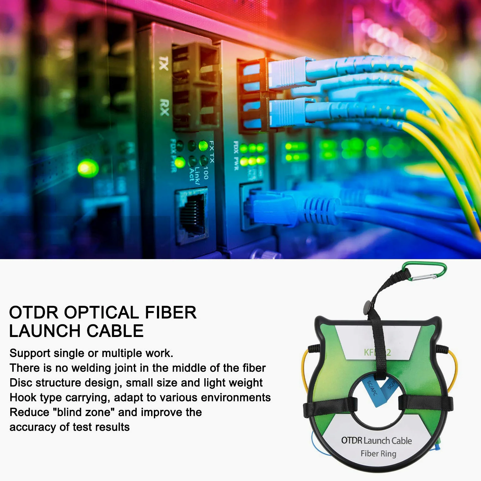 Câble de lancement de fibre OTDR 1 km, connecteur monomode 9/125 OS2 SC | Les connecteurs SC, 9/125 OS2, éliminent les zones mortes pour des tests précis.