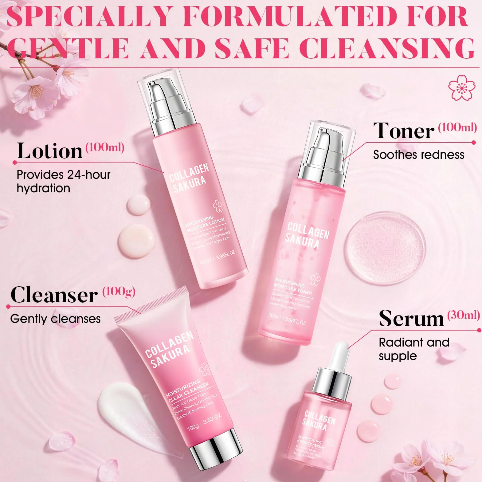 Sakura Coffret de Soins pour la Peau 12 Pièces Crème Visage Sérum Masque
