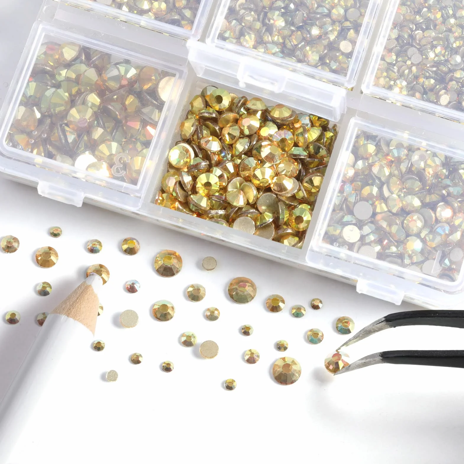 Beadsland Lot de 4300 strass ronds à dos plat pour bricolage - 6 tailles - SS6 - SS20 - Doré métallique