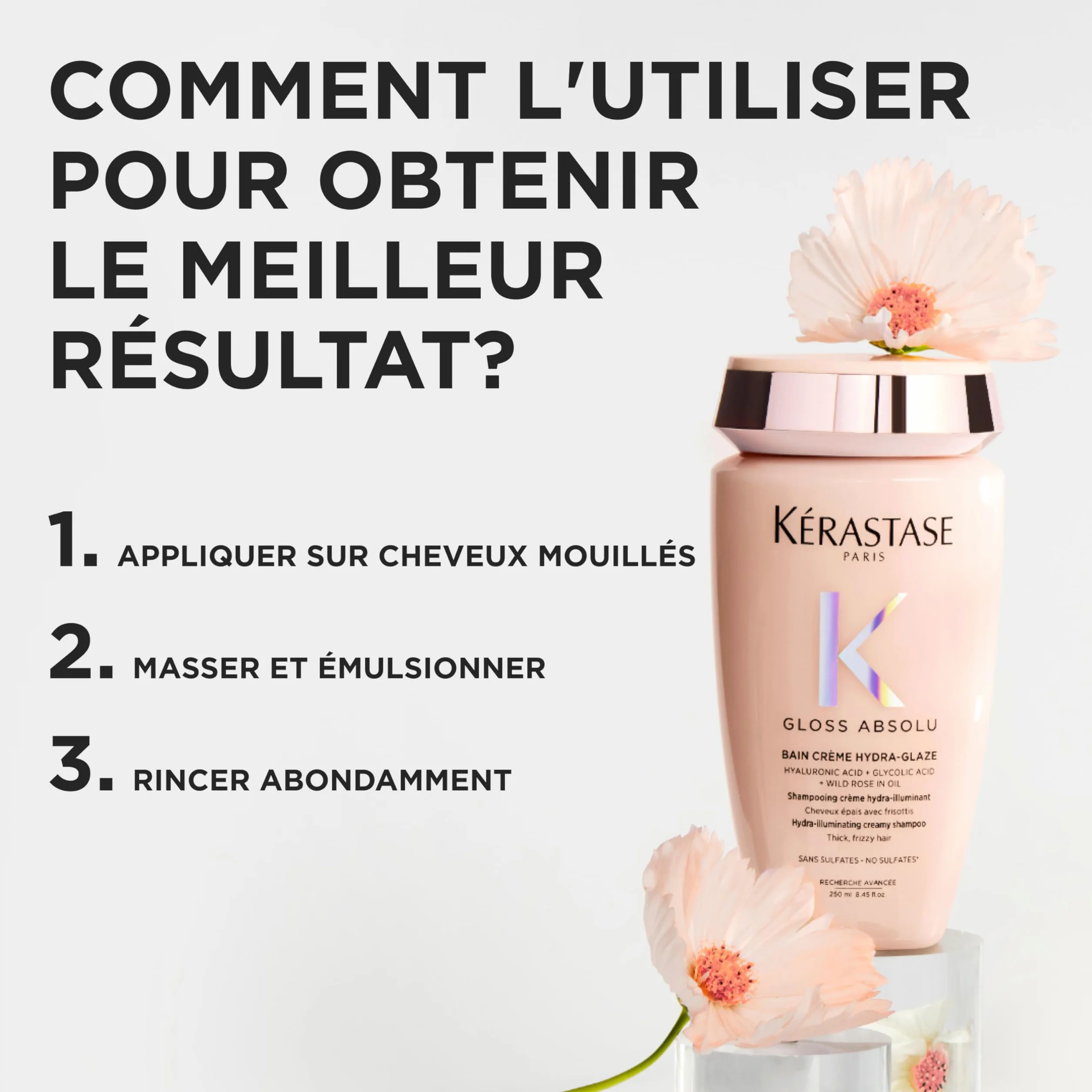 KÉRASTASE Gloss Absolu Bain Hydra-Glaze Shampoing Hydra-Illuminant Anti-Frisottis Acide Hyaluronique Cheveux Épais
