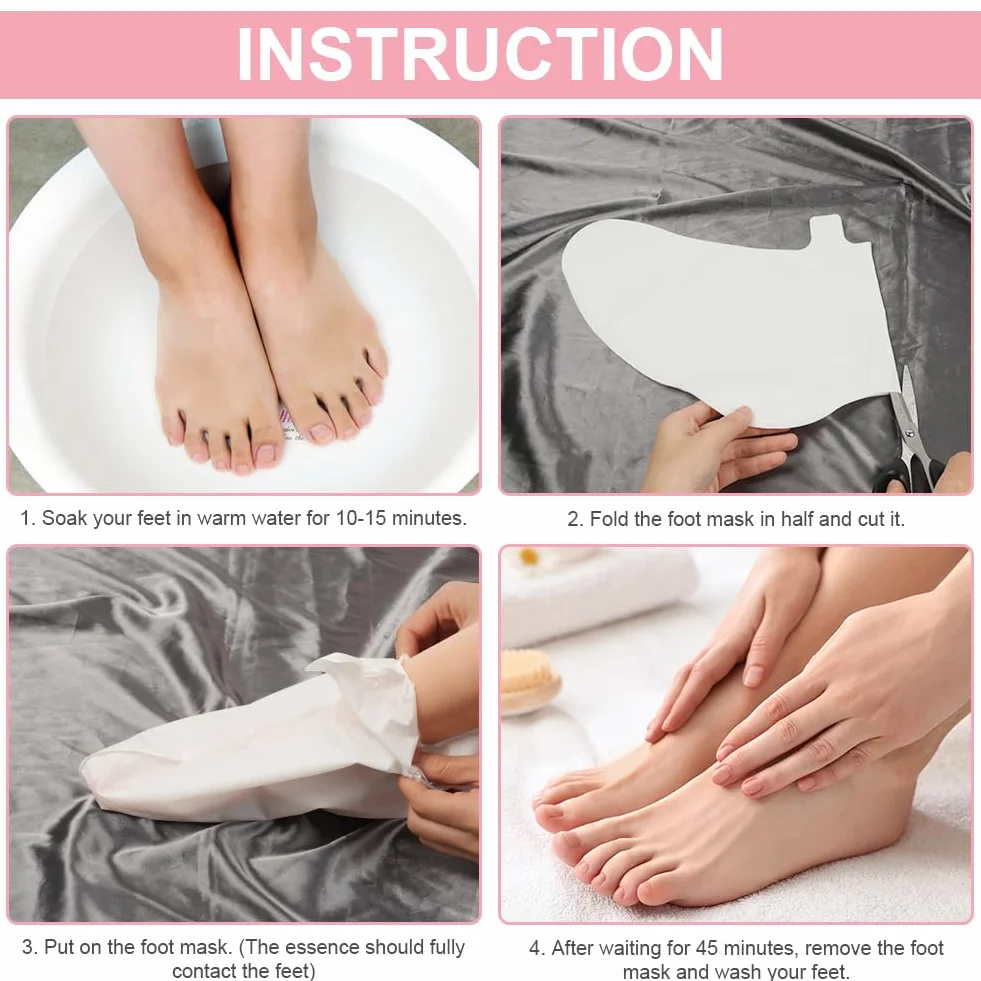 Masque Pieds Peeling Exfoliant 4 Paires Hydratant Rose Chaussette Exfoliante Nourrissant Callosités Crevasses Pieds Secs