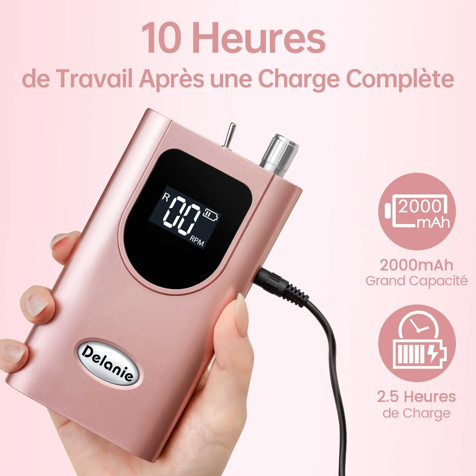 Ponceuse pour Ongles Professionnelle 35000 RPM Rechargeable avec Affichage LCD et 6 Embouts Ponçage