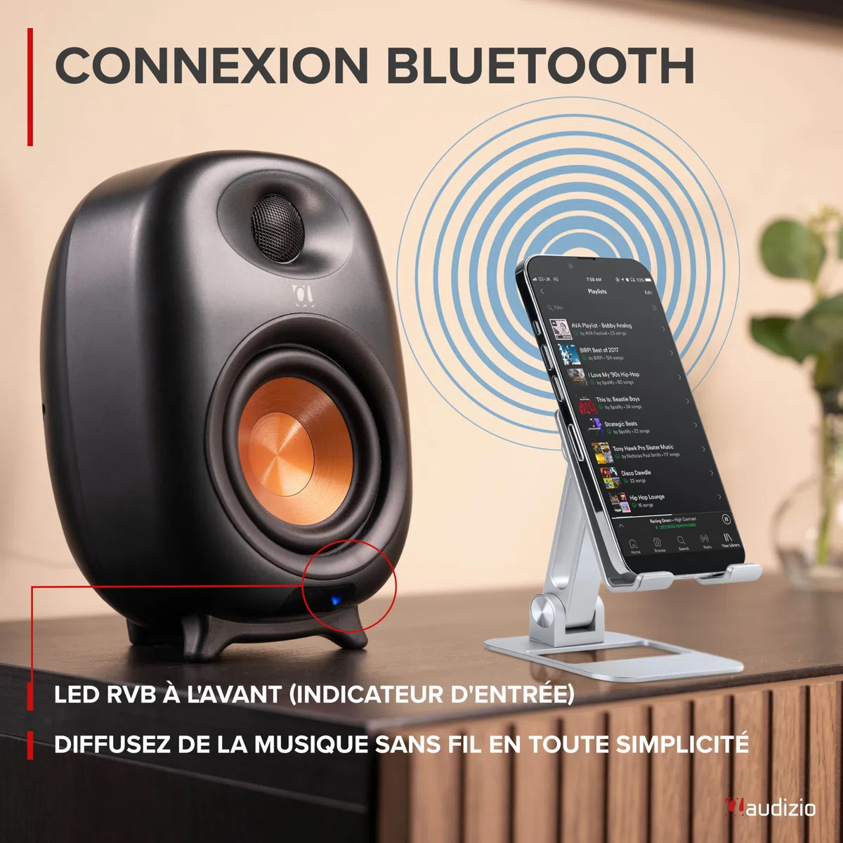 Audizio Pack RS80 - Enceintes PC & Studio Actives BT sans Fil 160 W Noir | DSP 3 Modes | Entrées RCA, USB, Optique | Son Clair et Puissant pour Bureau et Home-Studio
