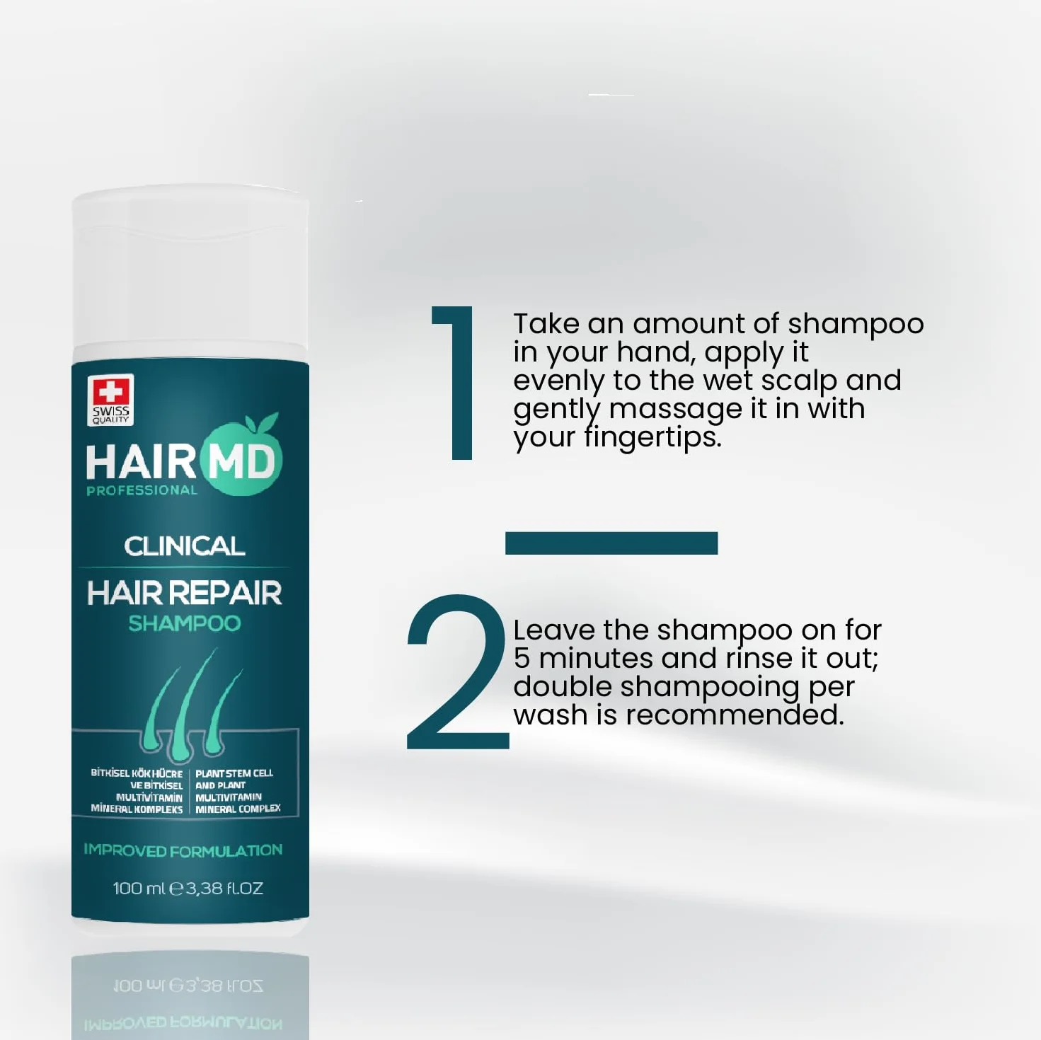 HairMD Transplant Clinical Repair Shampoo 100ml Biotin for Hair Growth Protects Post-Transplant Scalp Reduces Itching Redness Prevents Hair Loss