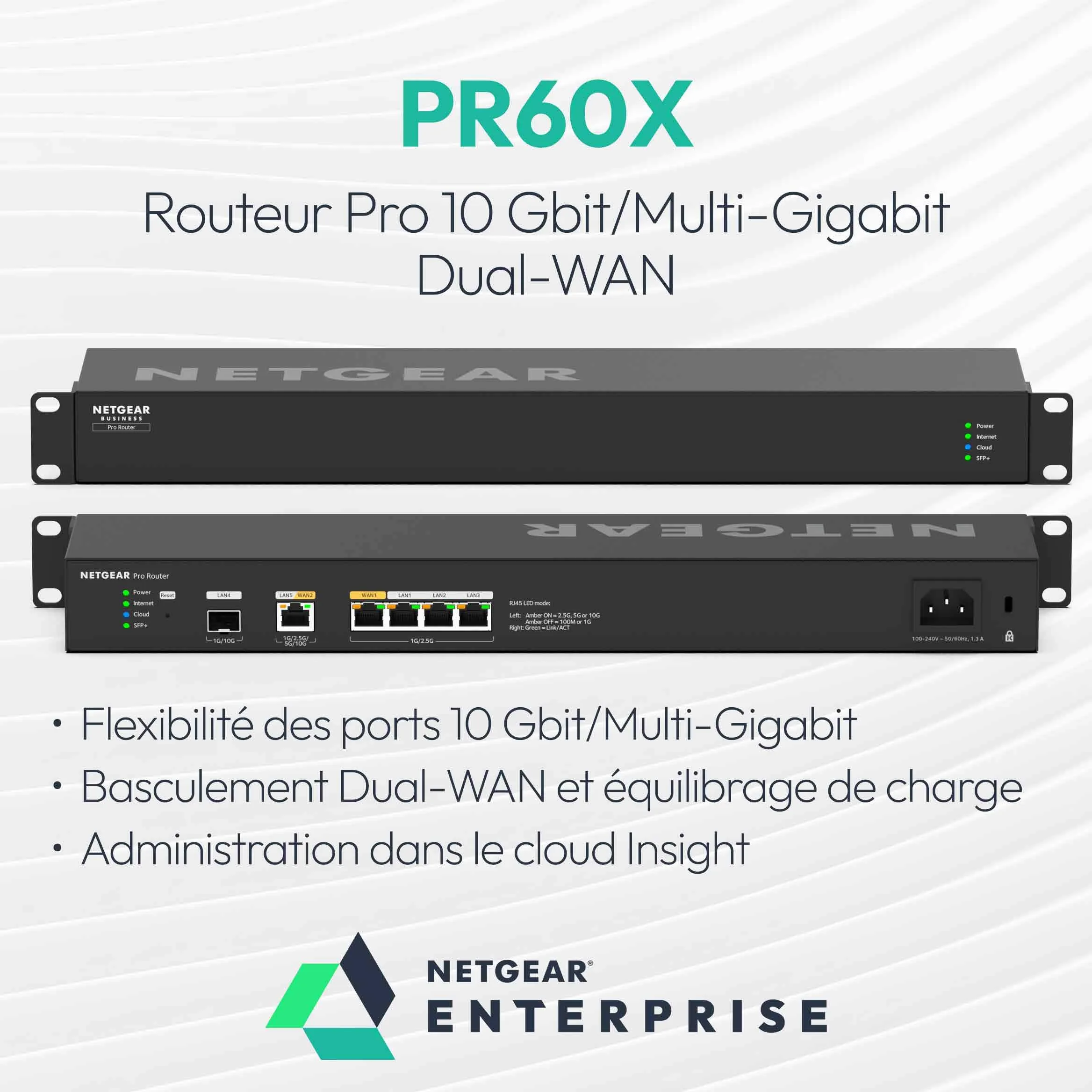 NETGEAR Routeur Pro 10 Gbit/Multi-Gigabit Dual-WAN avec Management Cloud Insight (PR60X) – 10 Gbit SPF+ - avec basculement en Cas de défaillance – 32 VLAN - Configuration VPN IPSec – Rackable