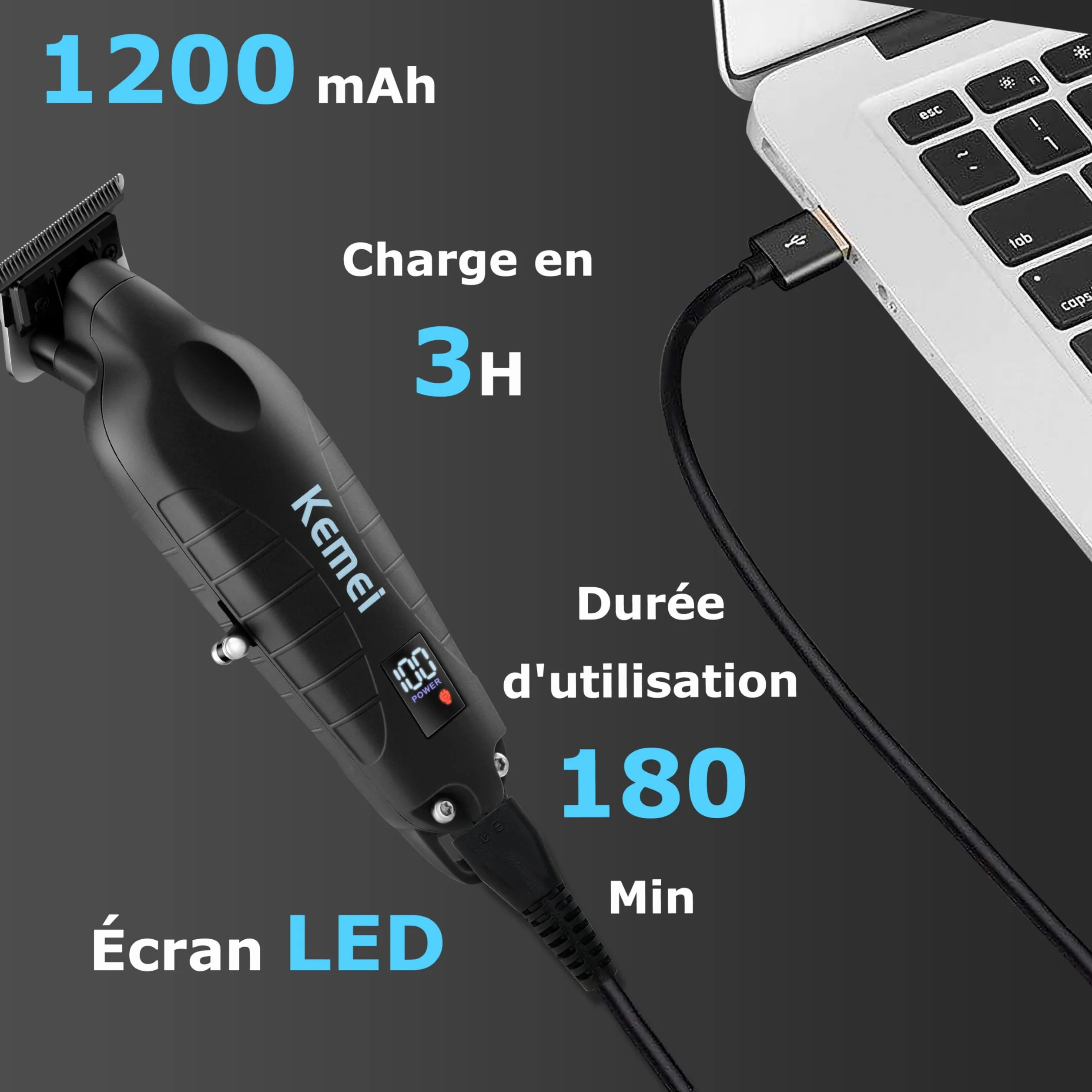 KEMEI Tondeuse professionnelle 2293 lame en T rechargeable sans fil