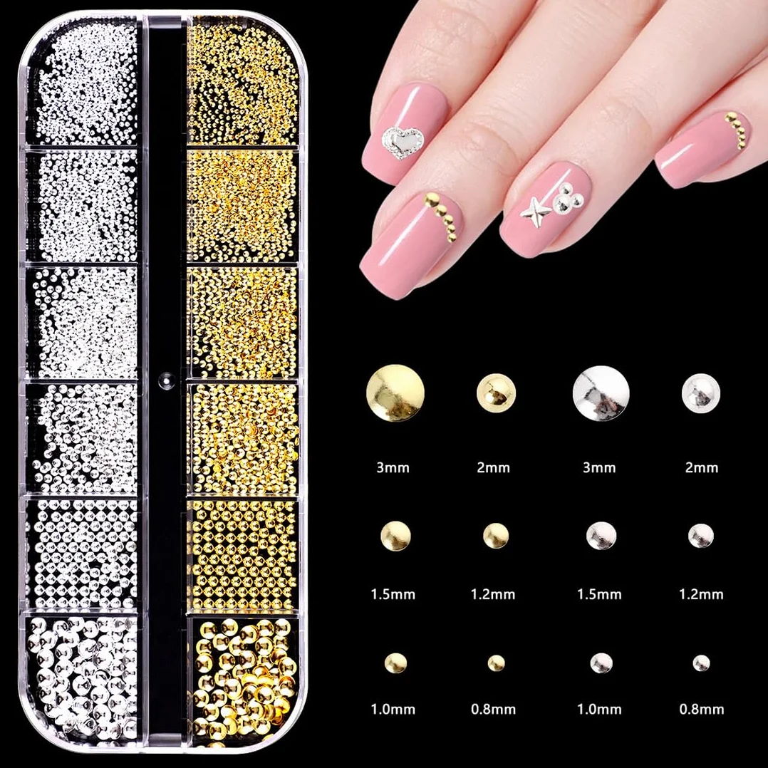 Perles caviar pour ongles or et argent 3D nail art strass