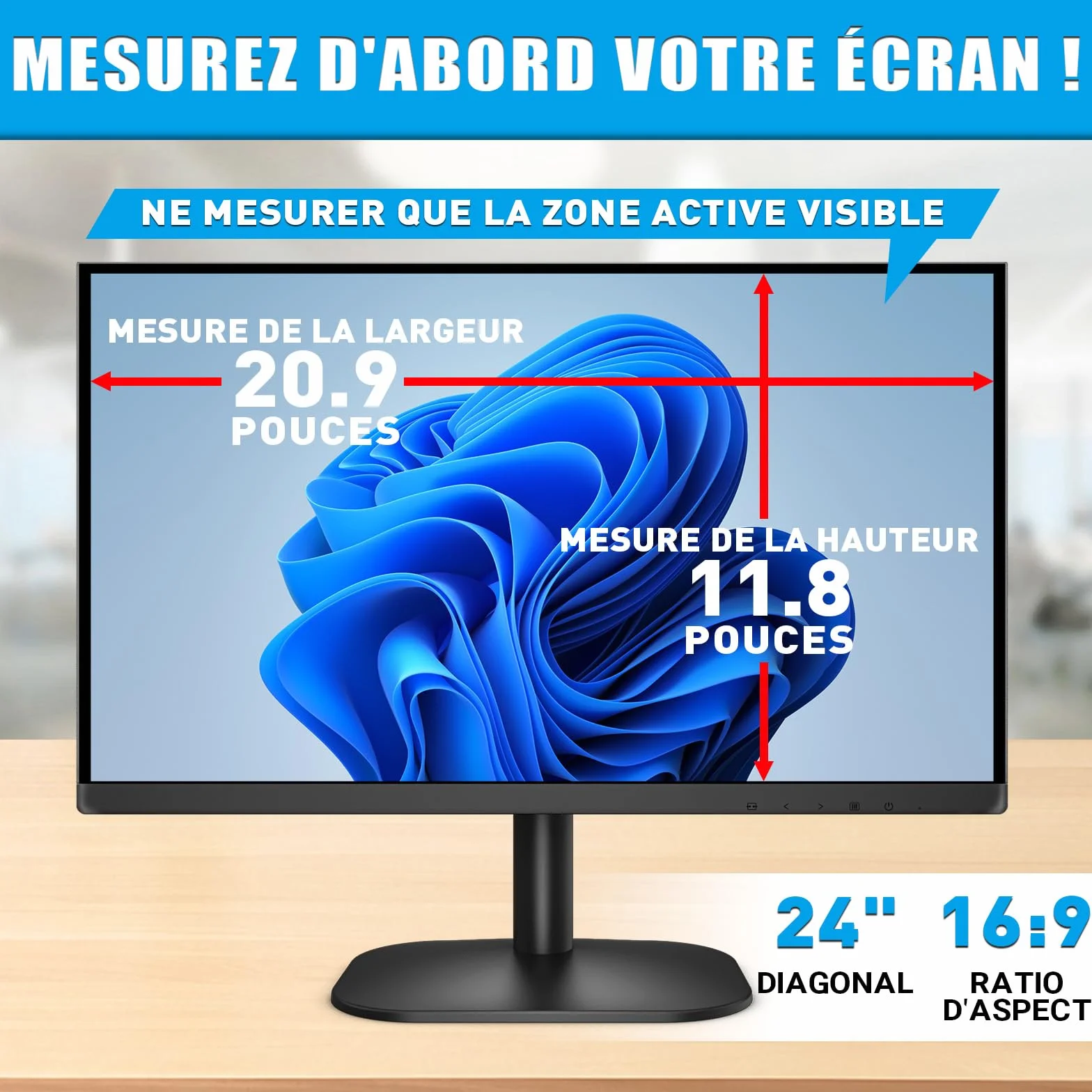 PYS Filtre Anti Lumiere Bleue PC 24 Pouces 16:9, Amovible Protection Ecran Mat Anti-reflet Moniteur