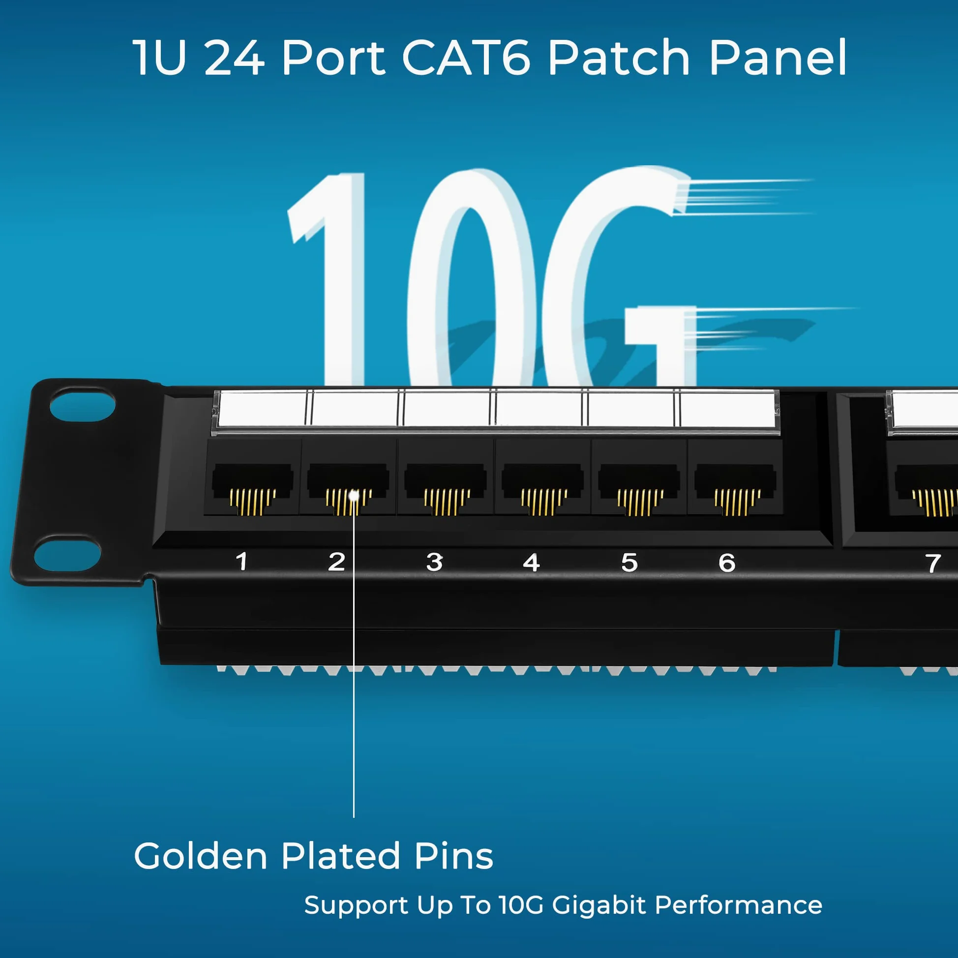 Rapink Panneau de brassage 24 ports Cat6 10G, panneau de brassage réseau UTP 48,3 cm, montage mural ou en rack - Panneau de brassage Ethernet 1U pour câblage Cat6, Cat5e, Cat5