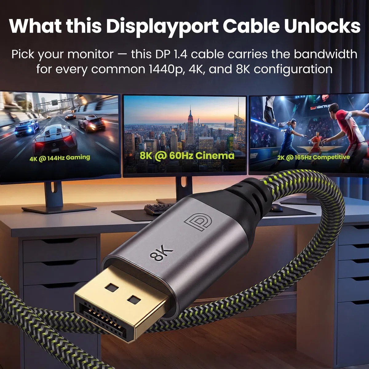 GearIT Lot de 5 câbles DisplayPort vers DisplayPort 1.4 (8K @ 60 Hz, 4K @ 144 Hz, 2K @ 165 Hz), 5 m