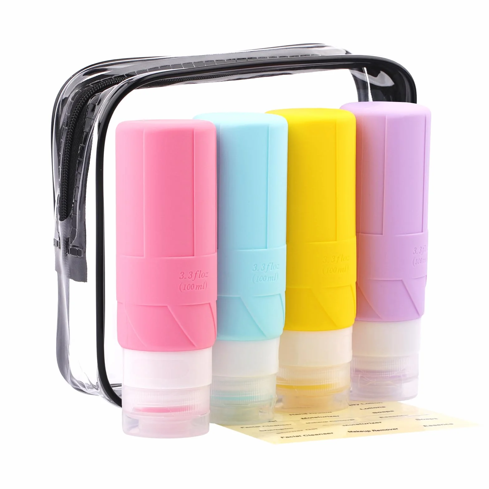 FDADVAN Flacon Voyage en Silicone 4PCS 100ml Mini Bouteille Shampoing Lotion Gel Douche Kit Travel