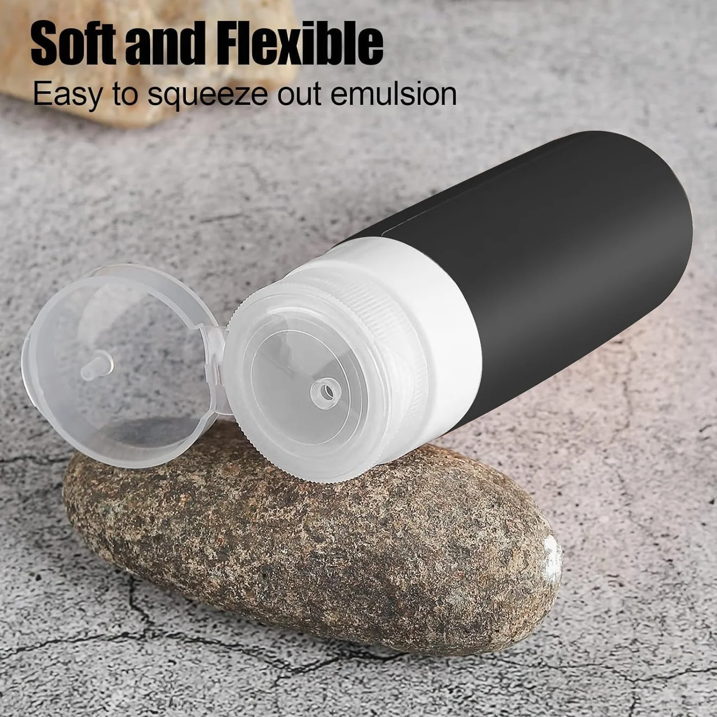 Flacons de Voyage en Silicone 17 Pièces Réutilisable Étanche Set Cosmétiques Shampoing sans BPA Noir