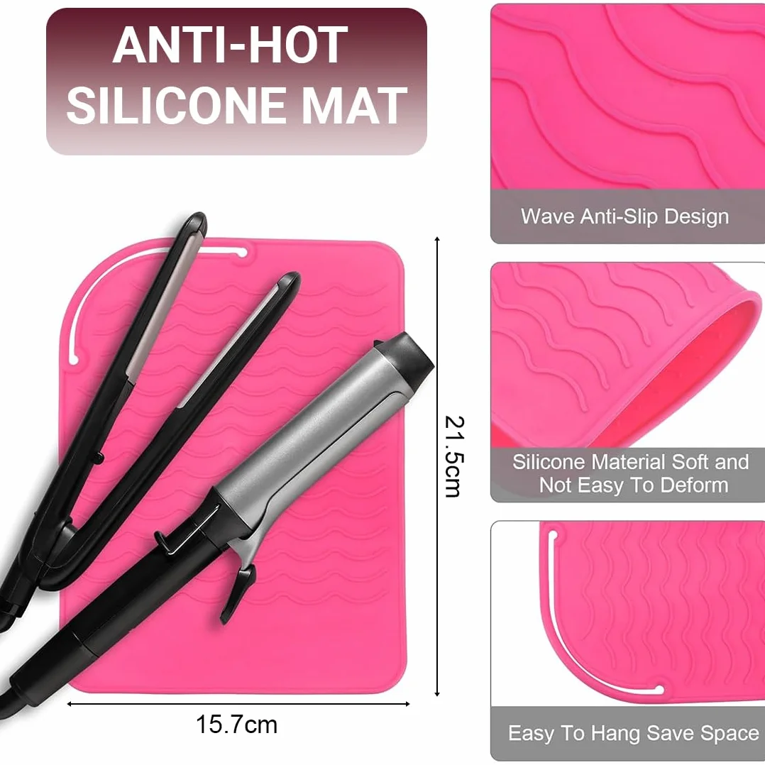 Gants Anti Chaleur et Coussin Anti-brûlure pour Coiffure, Rose