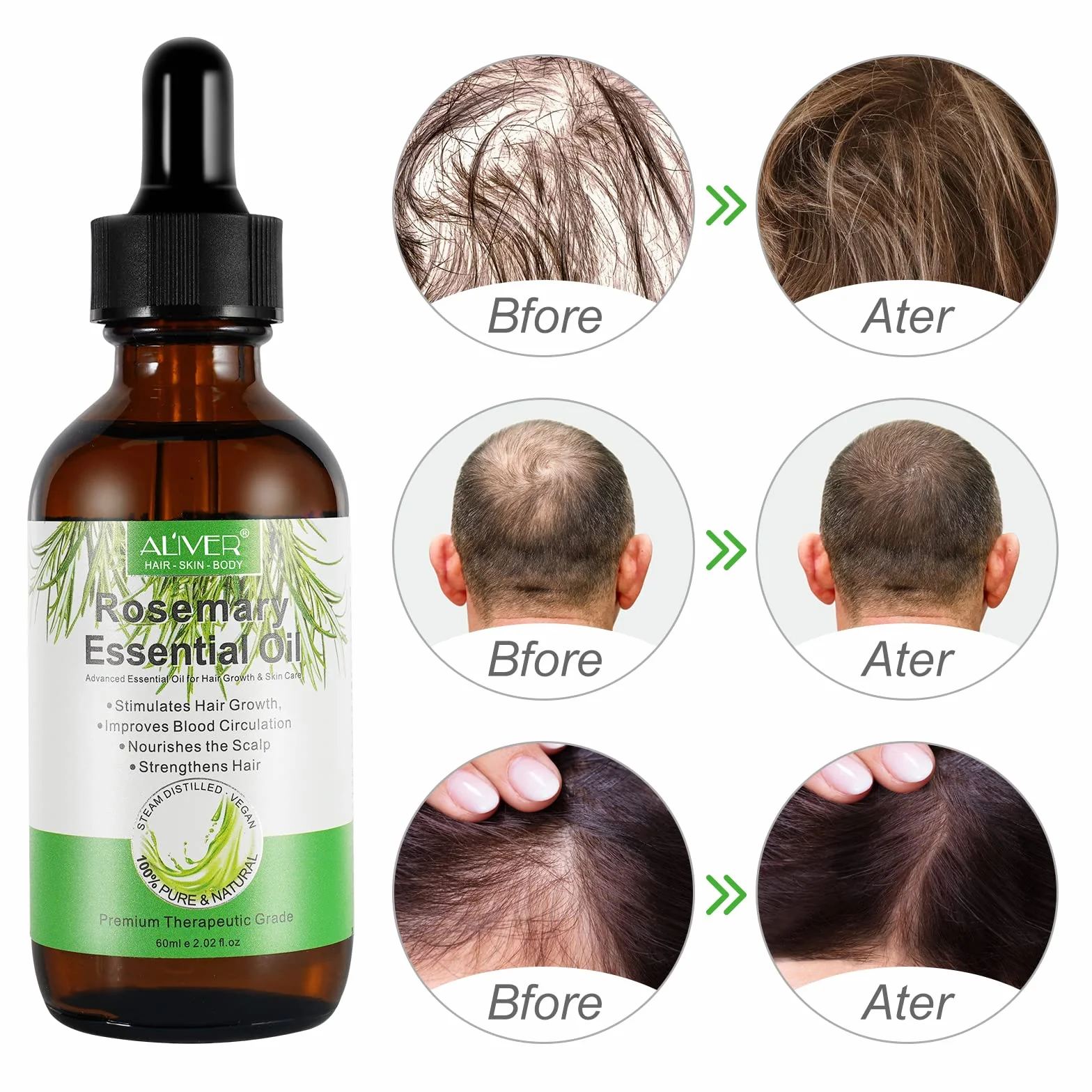 Huile de Romarin 100% Pure pour Cheveux, Cils, Sourcils et Visage - 2 Paquets