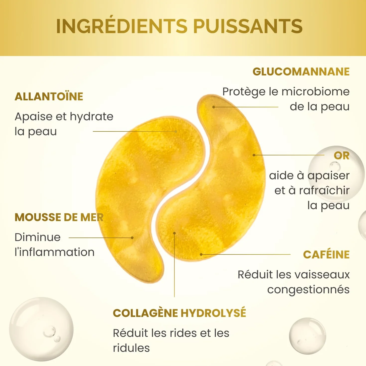 PLANTIFIQUE Skincare Patch Yeux Anti Poche Cernes 24k Gold Masque Visage Collagene Hydratant Contour Yeux Anti Rides 30 Paires