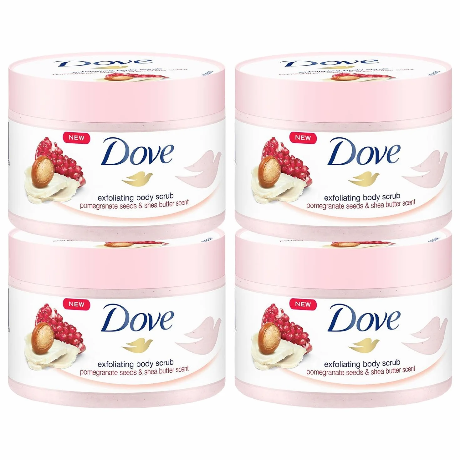 Dove Gommage douche exfoliant graines de grenade beurre de karité 225 ml paquet de 4