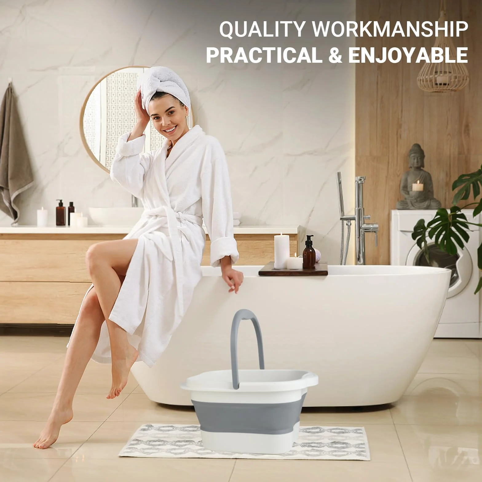 Bain de pieds pliable 15L TPE 480 points de massage avec poignée