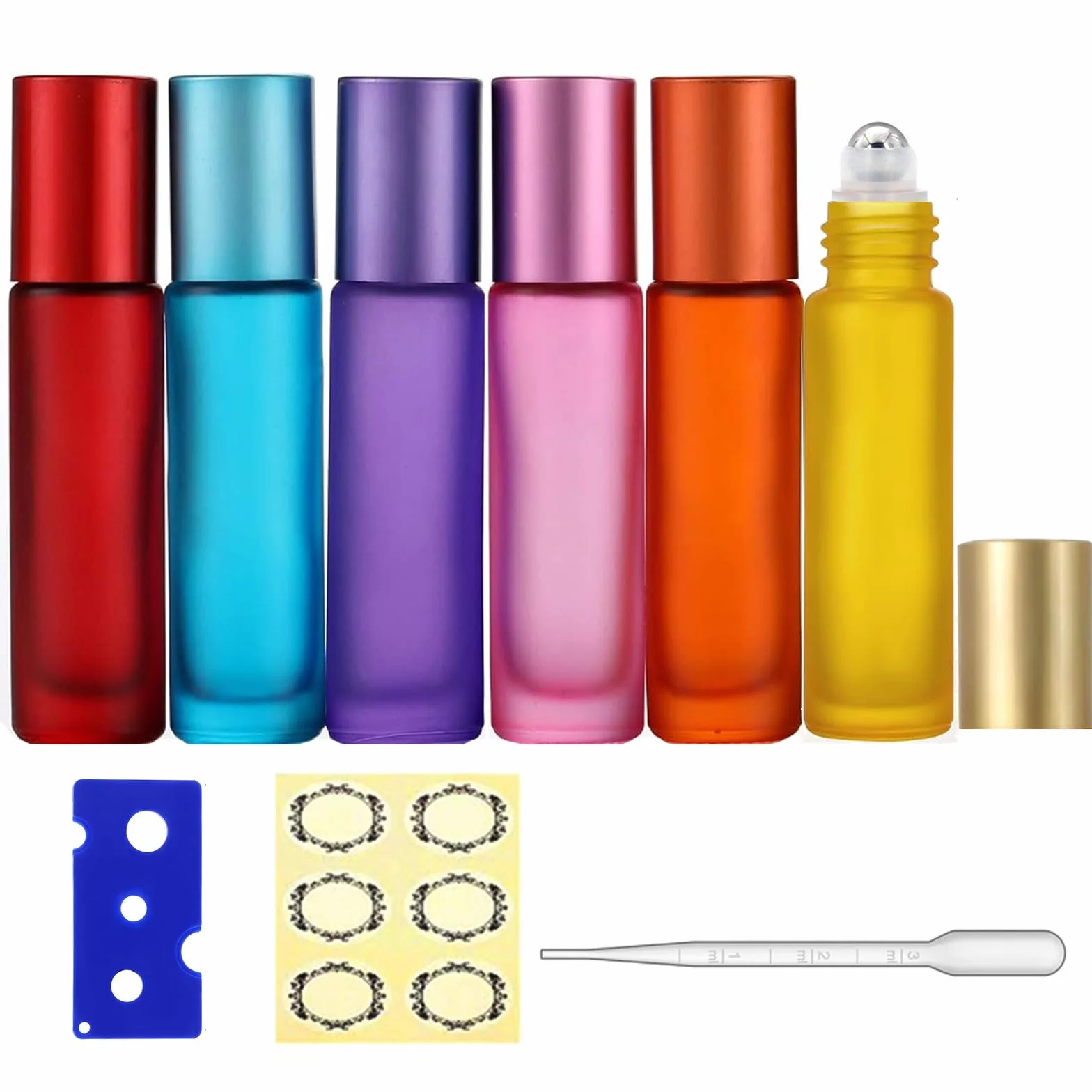 Flacons à bille pour huiles essentielles 10 ml lot de 6 verre dépoli acier inoxydable