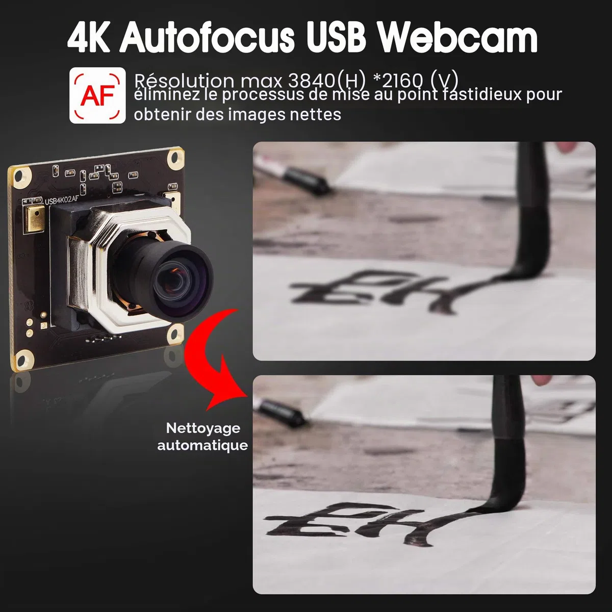 ELP 4K Module de caméra autofocus Ultra HD USB avec objectif sans distorsion IMX415 Capteur 2160P 30fps Webcam USB4K02AF-V100