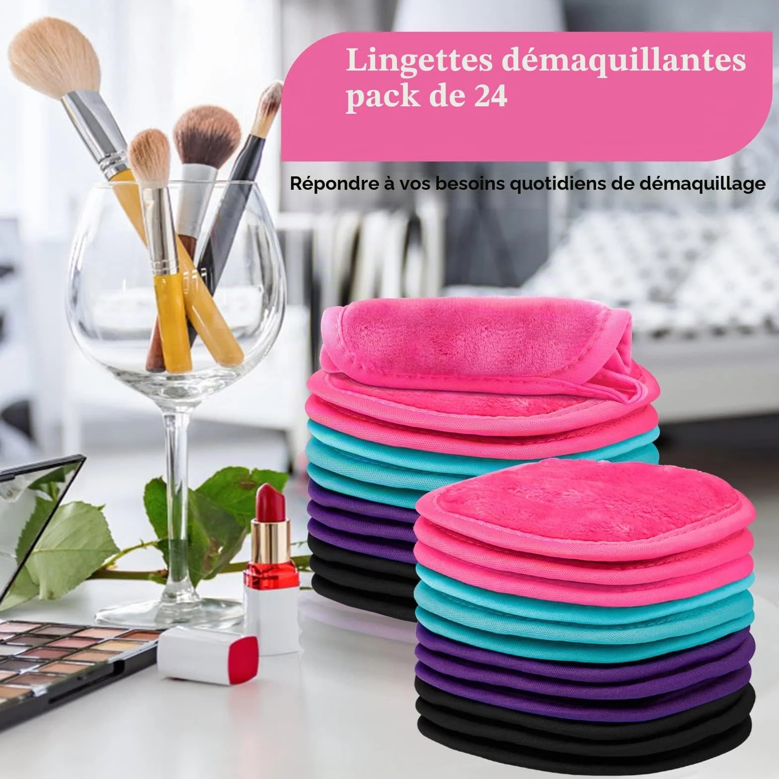 Lingettes démaquillantes réutilisables 12,7 x 12,7 cm Lot de 24