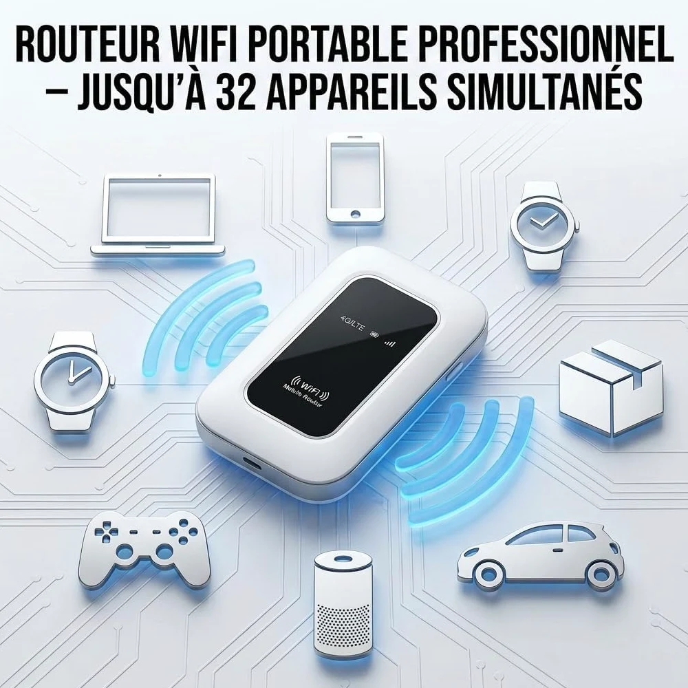 Routeur 5G Portable WiFi 6 Débloqué Carte SIM, 300Mbps, Toute l'europe | Slot SIM débloqué,Haut débit 5G/4G+,Toute l'Europe,28 appareils,WPA3 sécurisé,2100mAh,12h autonomie,voyages et télétravail
