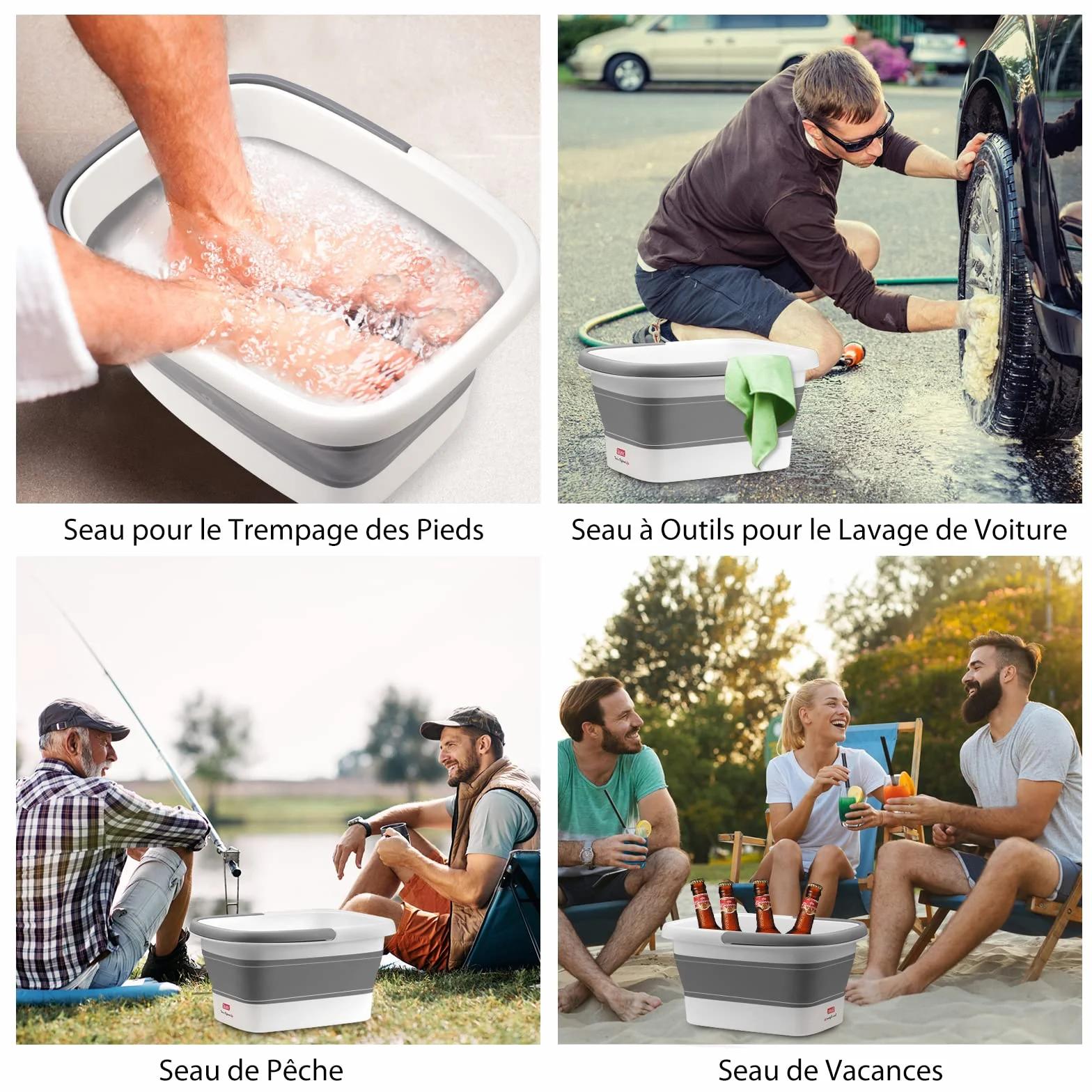 DEANIC Bain de Pied Plié, Bassine Pied avec Poignée, Thalasso Pied 8 Rouleaux Massage 54 Bosses (Gris)
