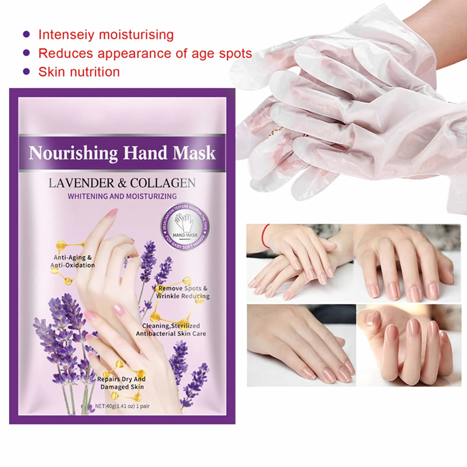 Masque Peeling pour les Mains 5Pcs Hydratants à la Lavande Réparation Mains Sèches et Rugueuses