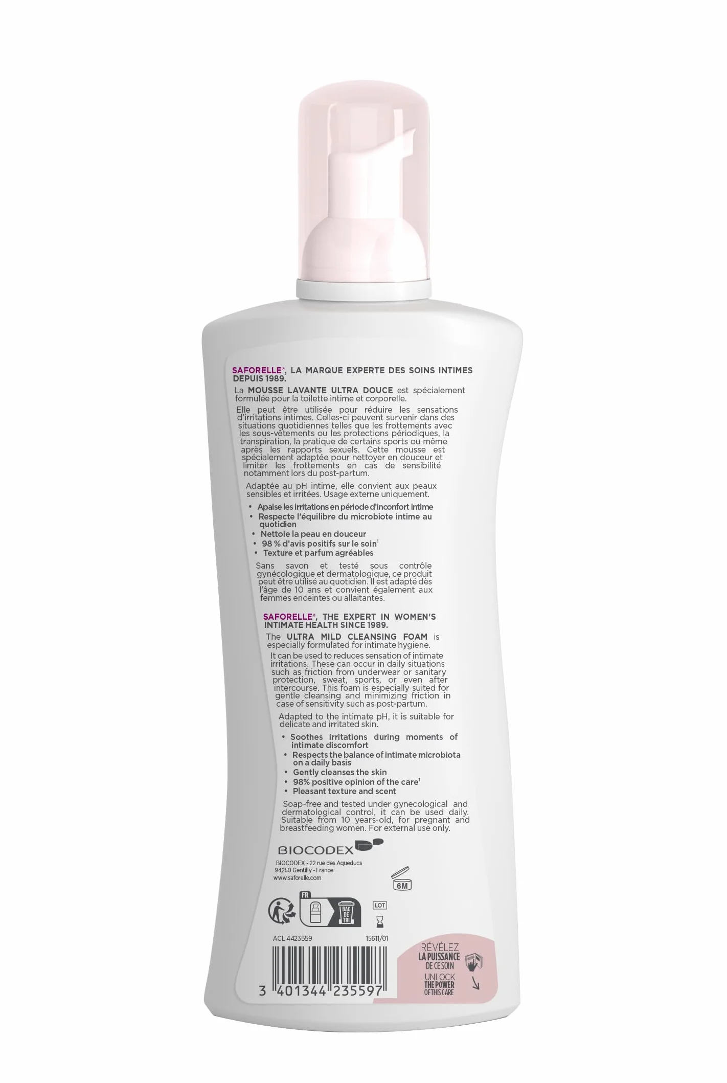 SAFORELLE Mousse Lavante Ultra Douce Soin Intime Corps 250 ml
