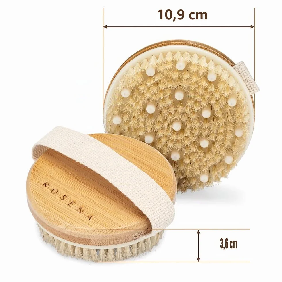 ROSENA Brosse Corps à Sec exfoliante en bois poils naturels sanglier drainage lymphatique cellulite