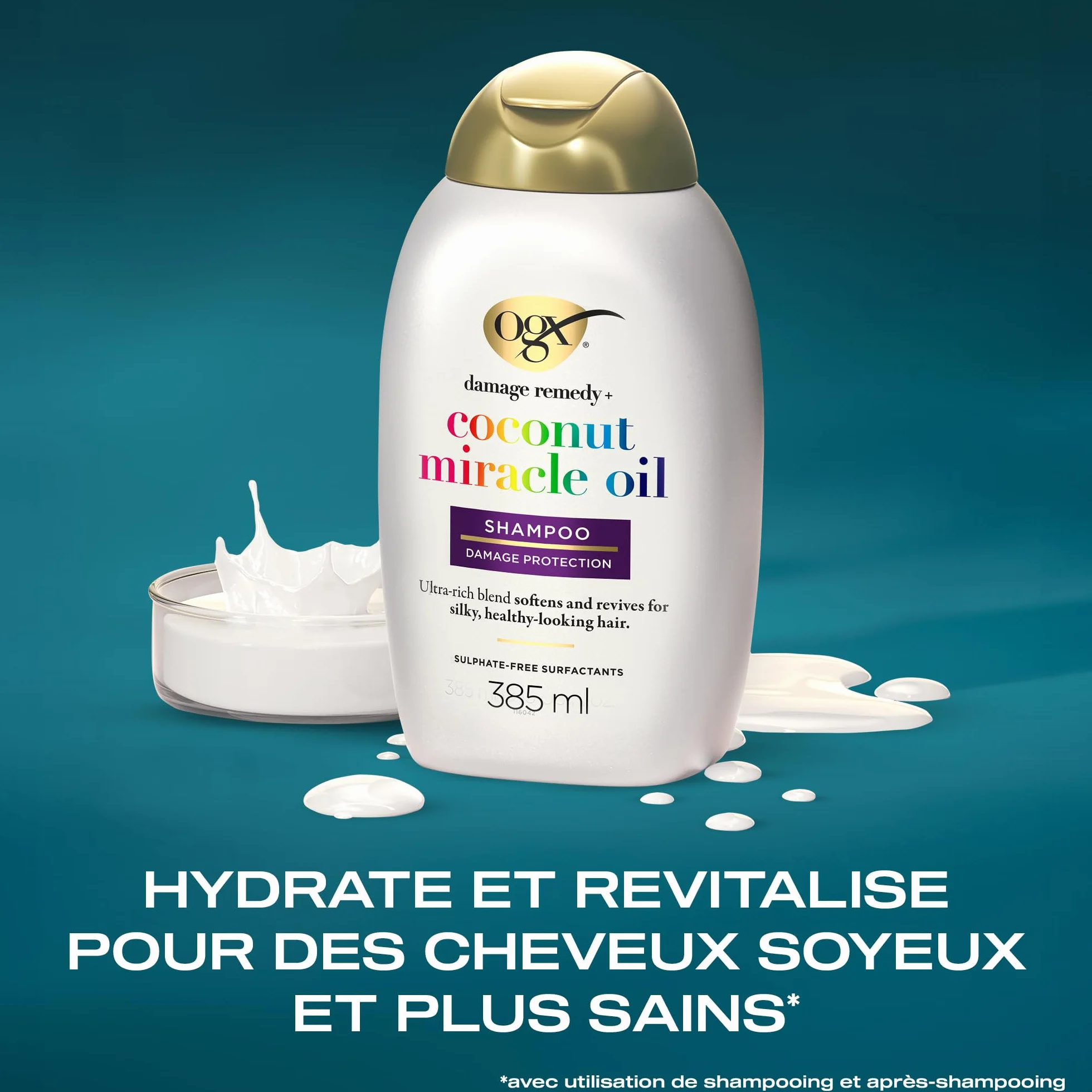 OGX Shampooing Extra Strength Damage Remedy Coconut Miracle Oil 385 ml Shampoing réparateur au lait de coco