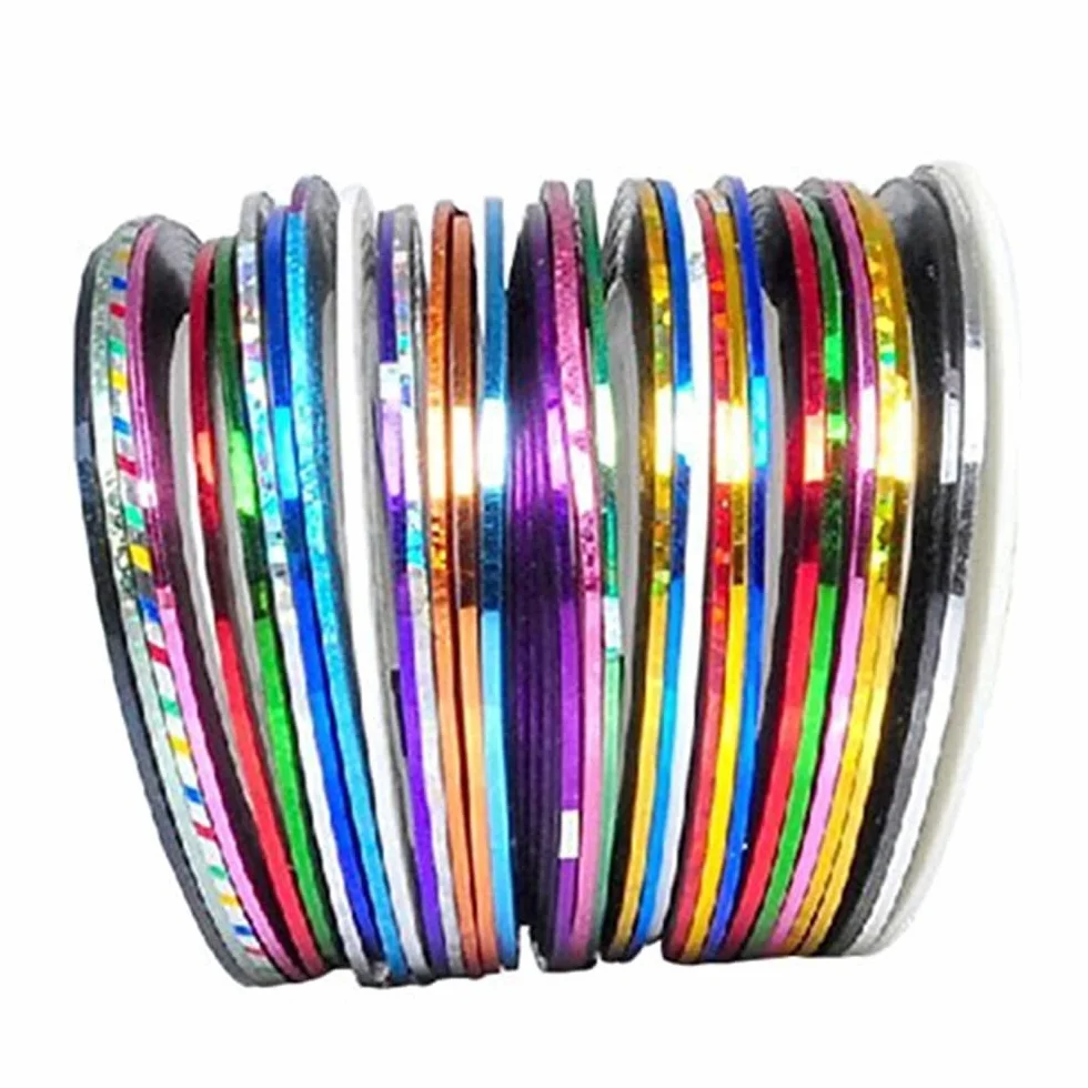 Lot de 32 rouleaux de ruban adhésif pour nail art stripes