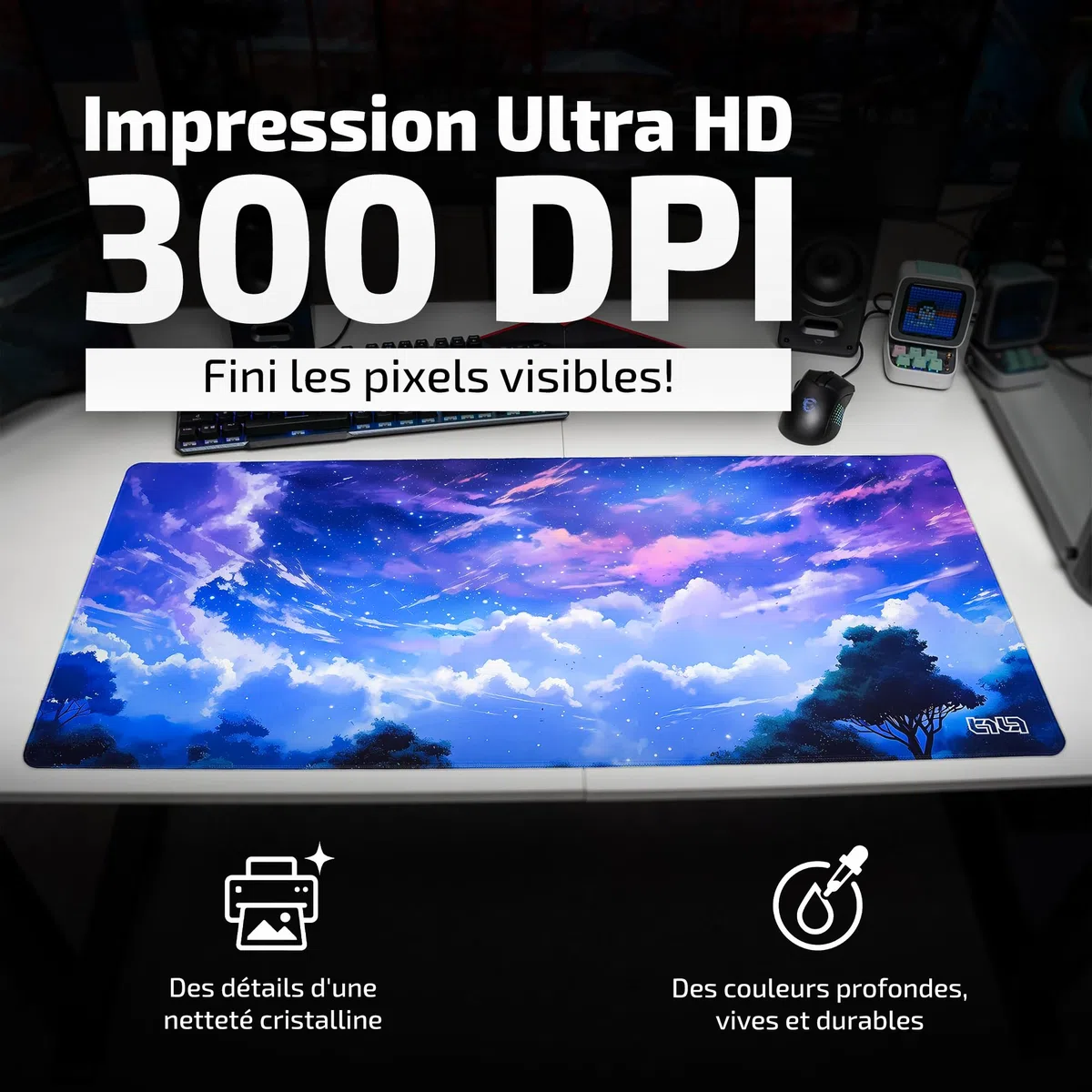Tilt Grand Tapis de Souris Gamer XXL 90x40 cm | Tapis de Bureau Gaming Anti-Dérapant | Mouse Pad Imperméable pour PC et Accessoires Gaming | Tapis de Clavier (Night Clouds)
