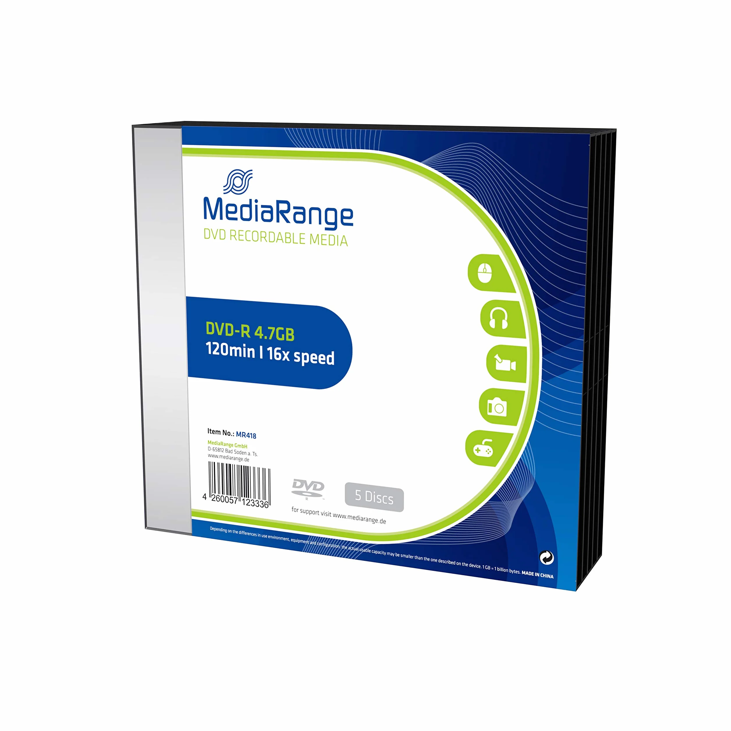 MediaRange DVD-R 4.7GB 16x 5 pièces vierges boîtier CD