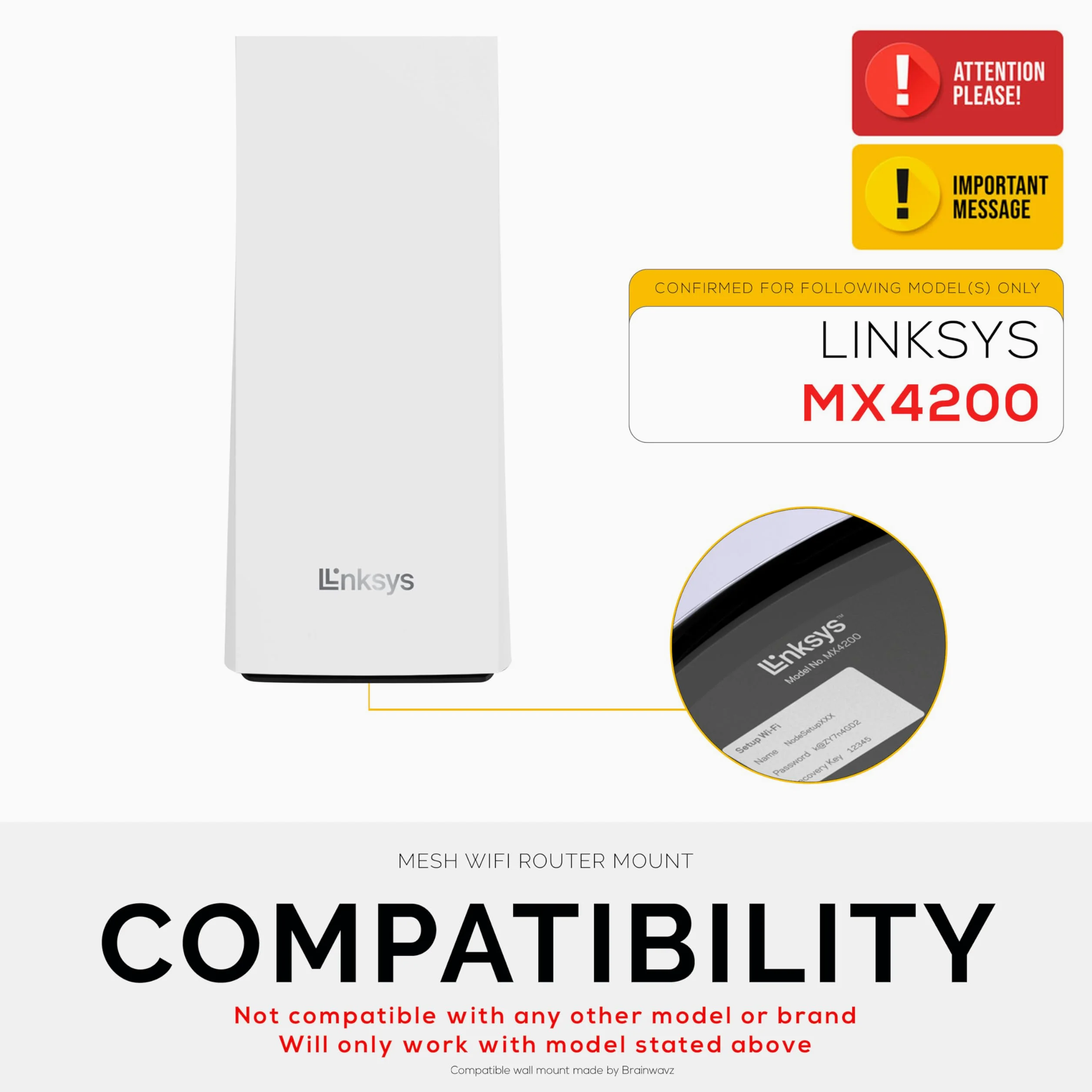 Support mural pour routeur Linksys MX4200 Mesh WiFi 6 (AX4200), facile à installer, réduit les interférences et l'encombrement, adhésif et montage à visser