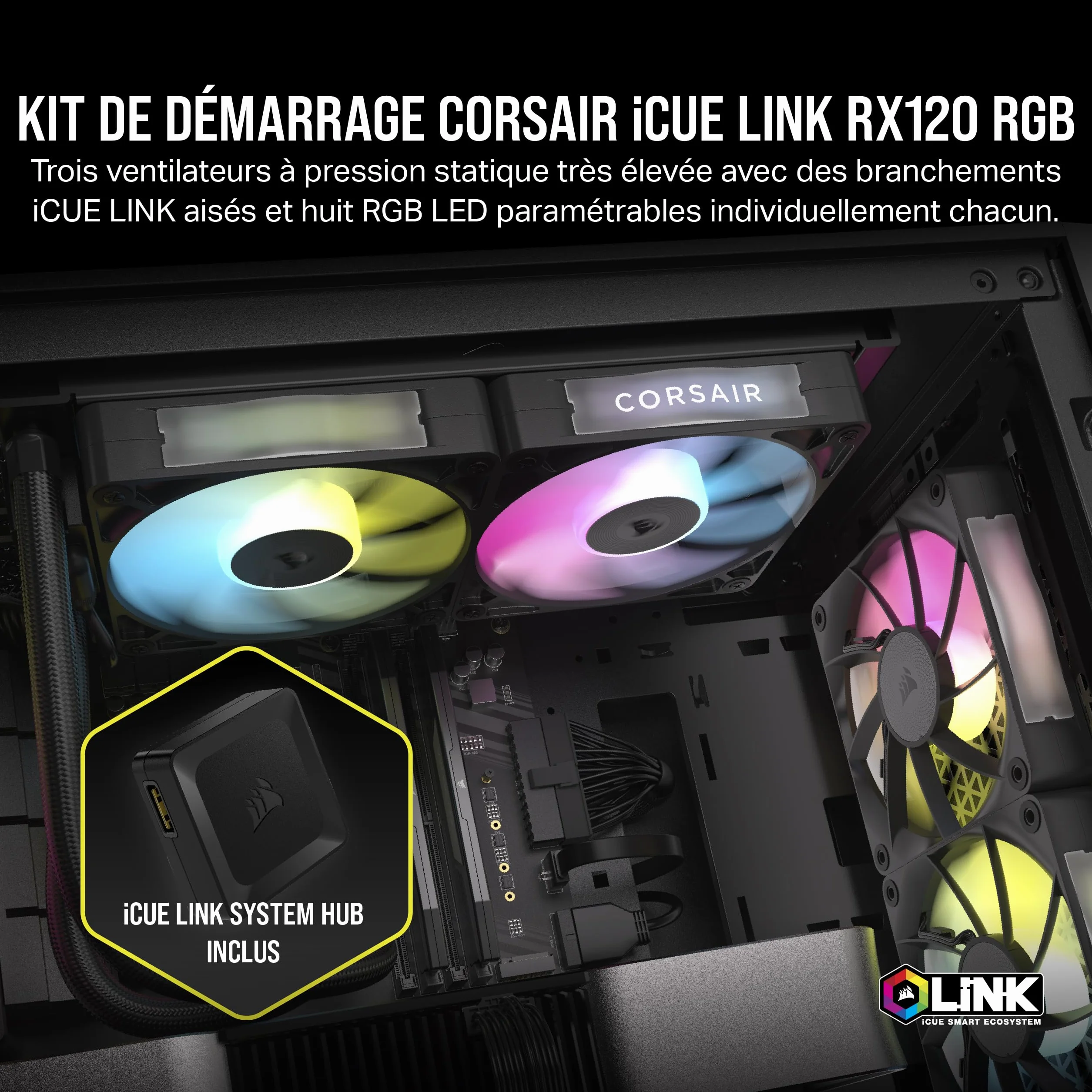 CORSAIR iCUE LINK RX120 RGB 120mm Ventilateurs PWM Triple Pack Noir