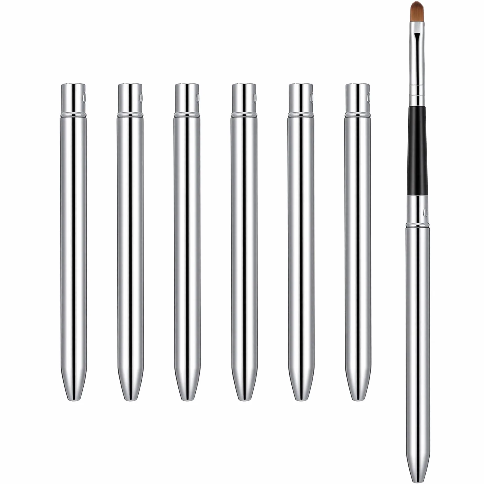 Pinceaux à lèvres rétractables lot de 6 avec capuchon argenté maquillage précis