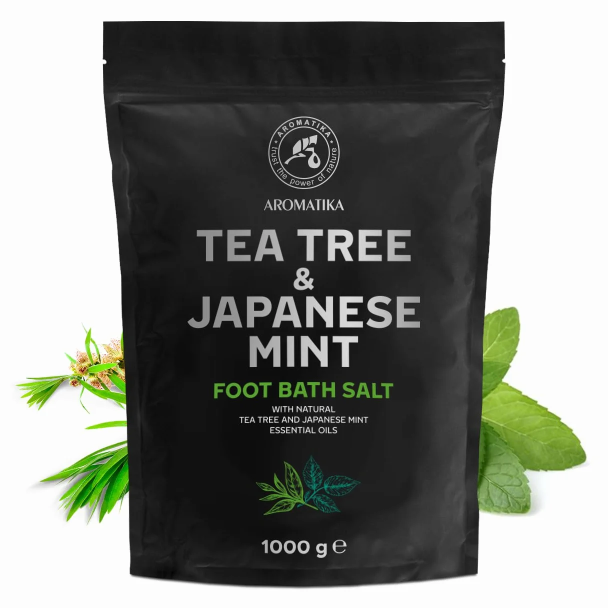 Sel de bain de pieds huile essentielle arbre à thé menthe 1000 g sel de mer naturel soin pieds ongles