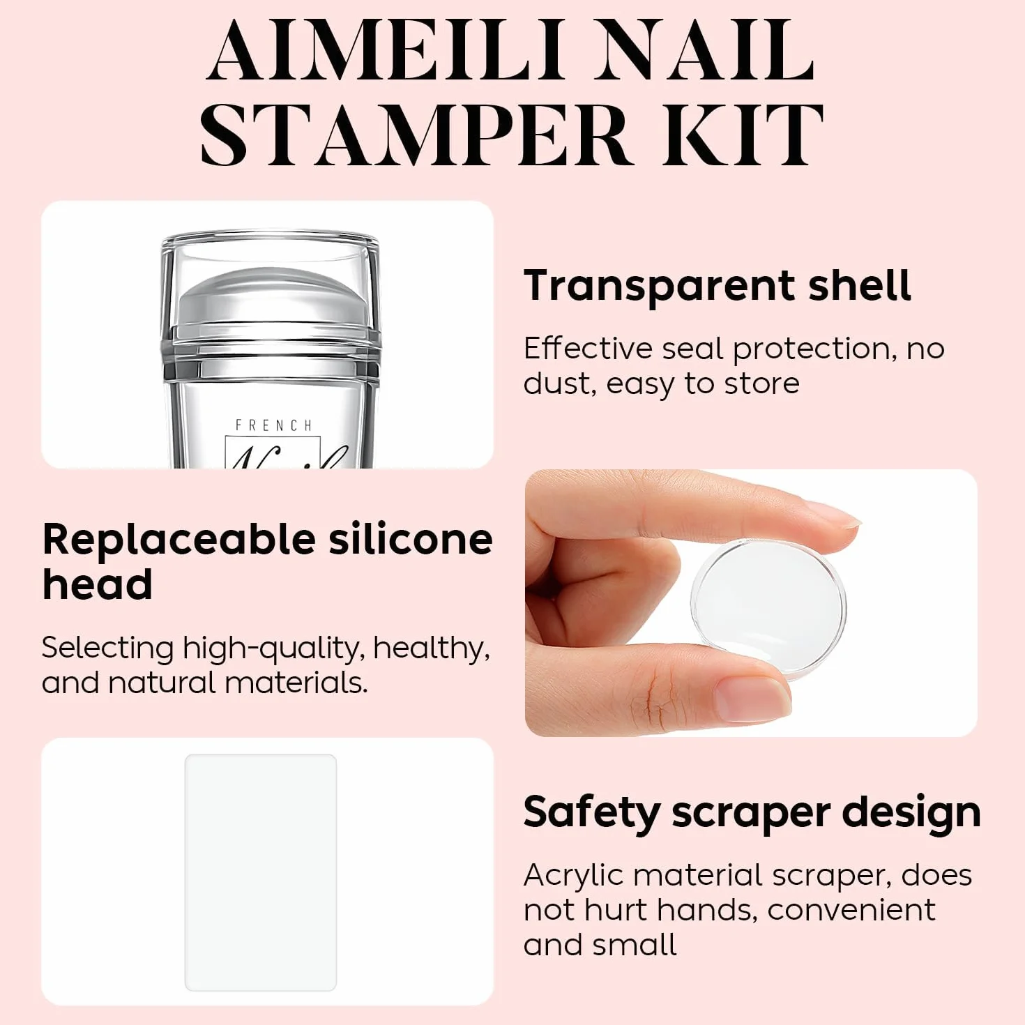 AIMEILI Nail Art Stamping Kit 5 Plaques 2 Silicone Tampons 2 Grattoir 15ml Latex Peel Off Tape