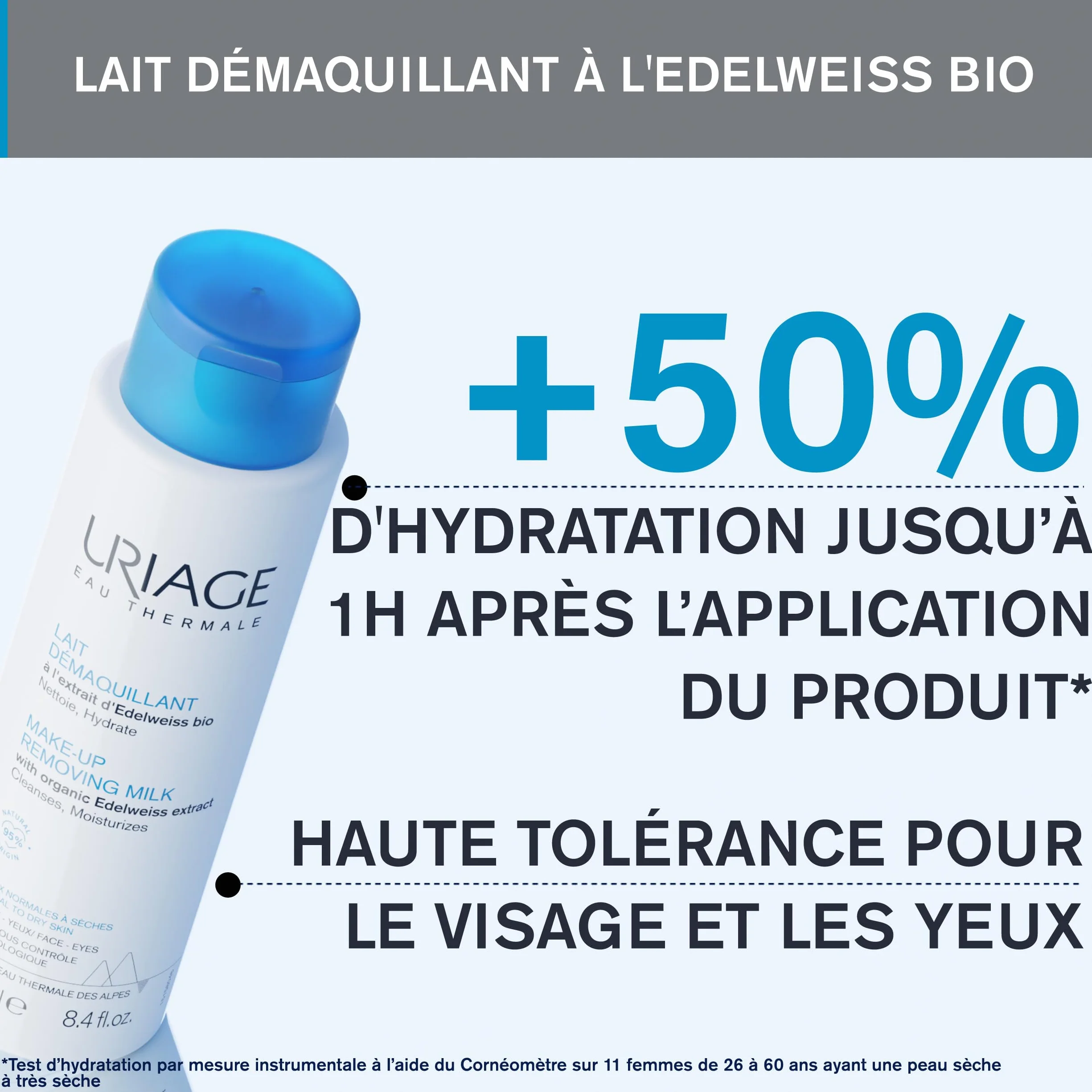 Uriage Lait Démaquillant Visage et Yeux 250 ml Edelweiss Biologique Haute Tolérance