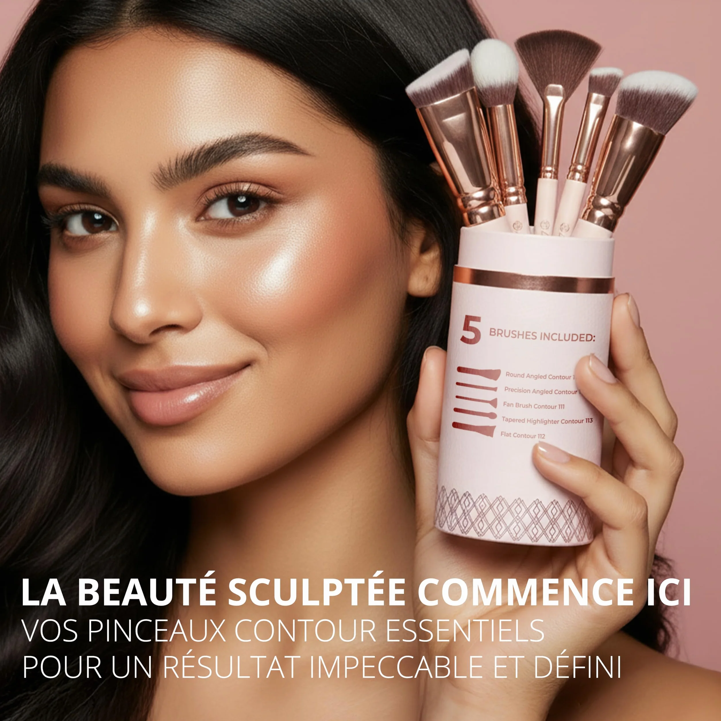 Set Pinceaux Maquillage Teint Contouring Poudre Rouge Kit Sculptant Visage Mélange Liquide Crème Poudre Cosmétique Polissage Pointillé