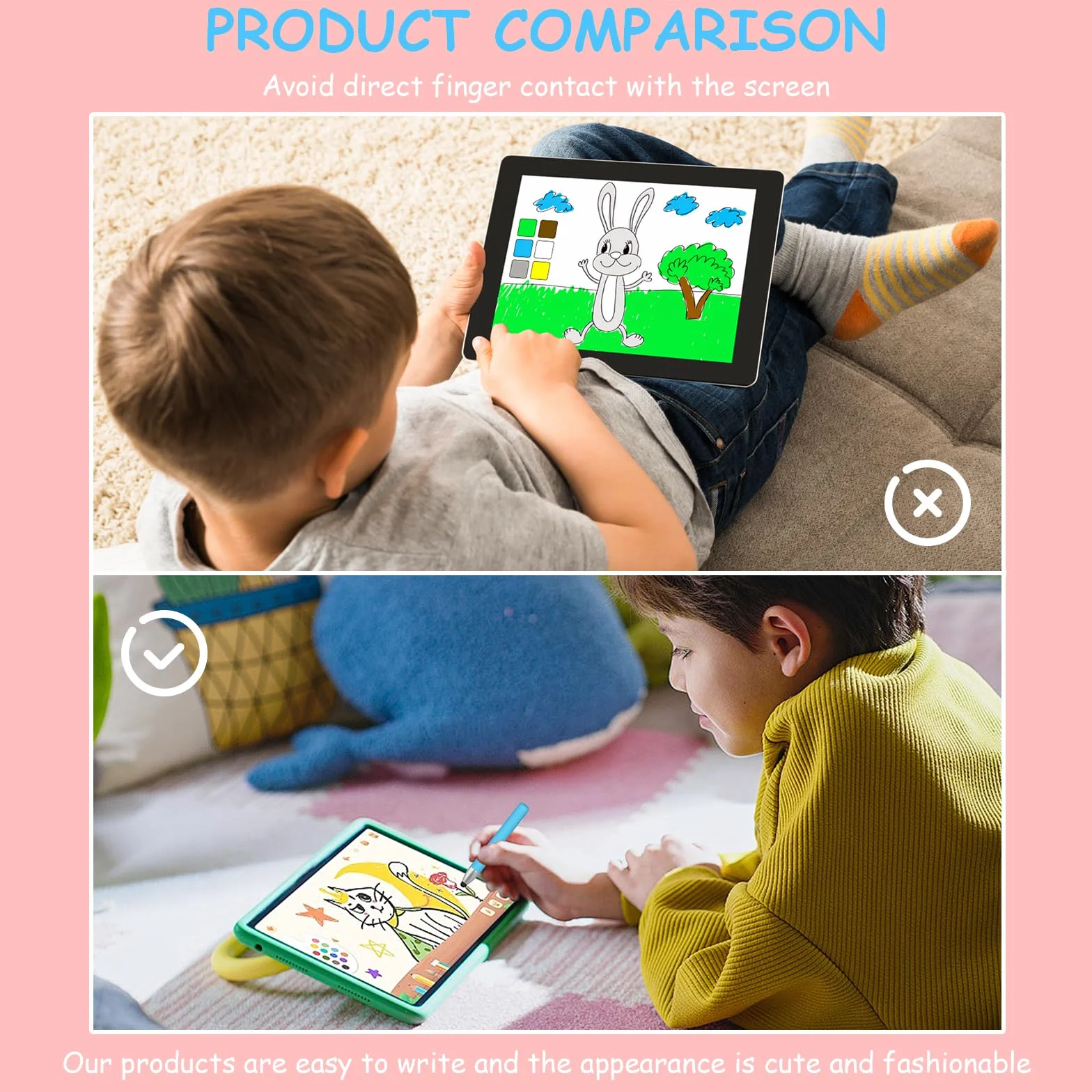 Stylet pour écran tactile adapté aux enfants, compatible iPad Fire Kindle iPhone Android (Bleu)
