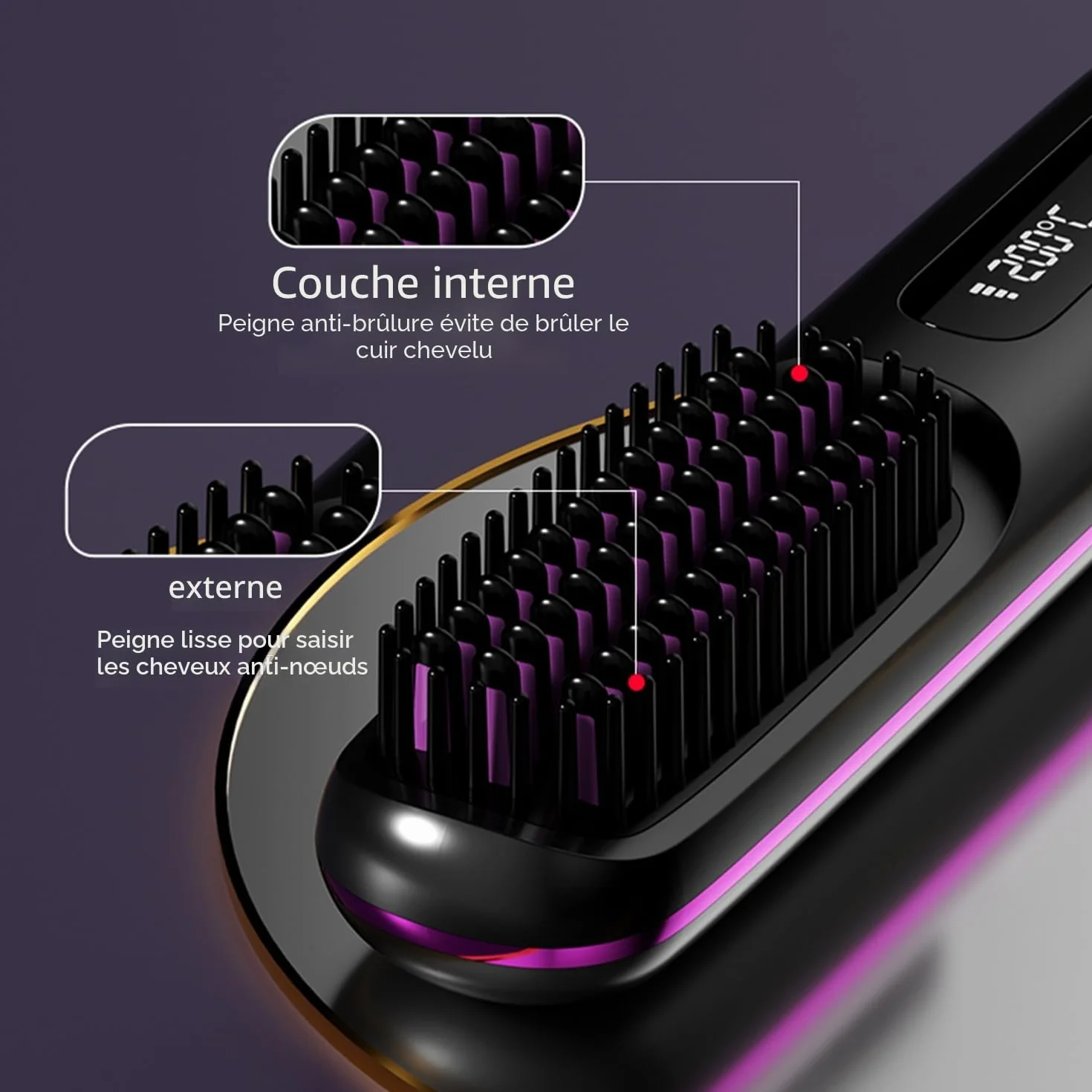 Go Brush Pro Mini brosse à lisser sans fil portable avec affichage LCD température 2000 mAh chauffage rapide céramique (BK)
