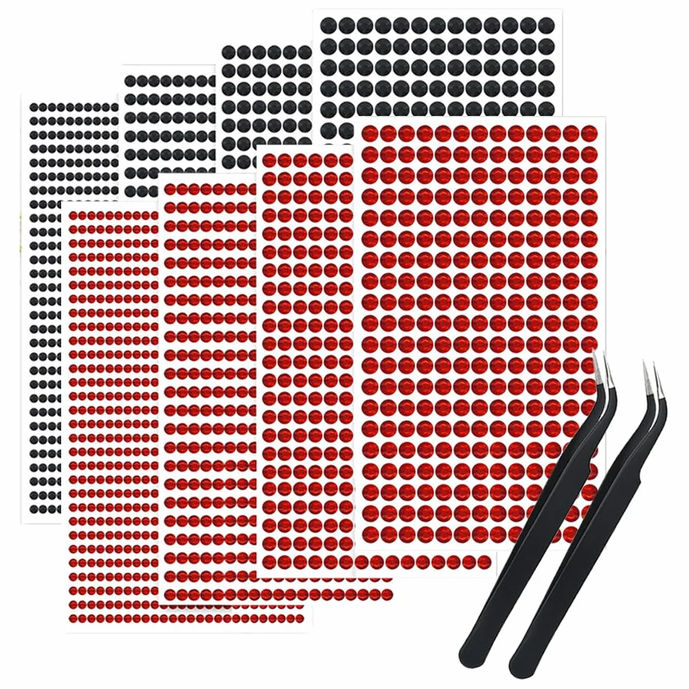 Strass Autocollant 3584 Pièces Rouge et Noir Rond 3/4/5/6mm DIY Artisanat Vêtements Ongle