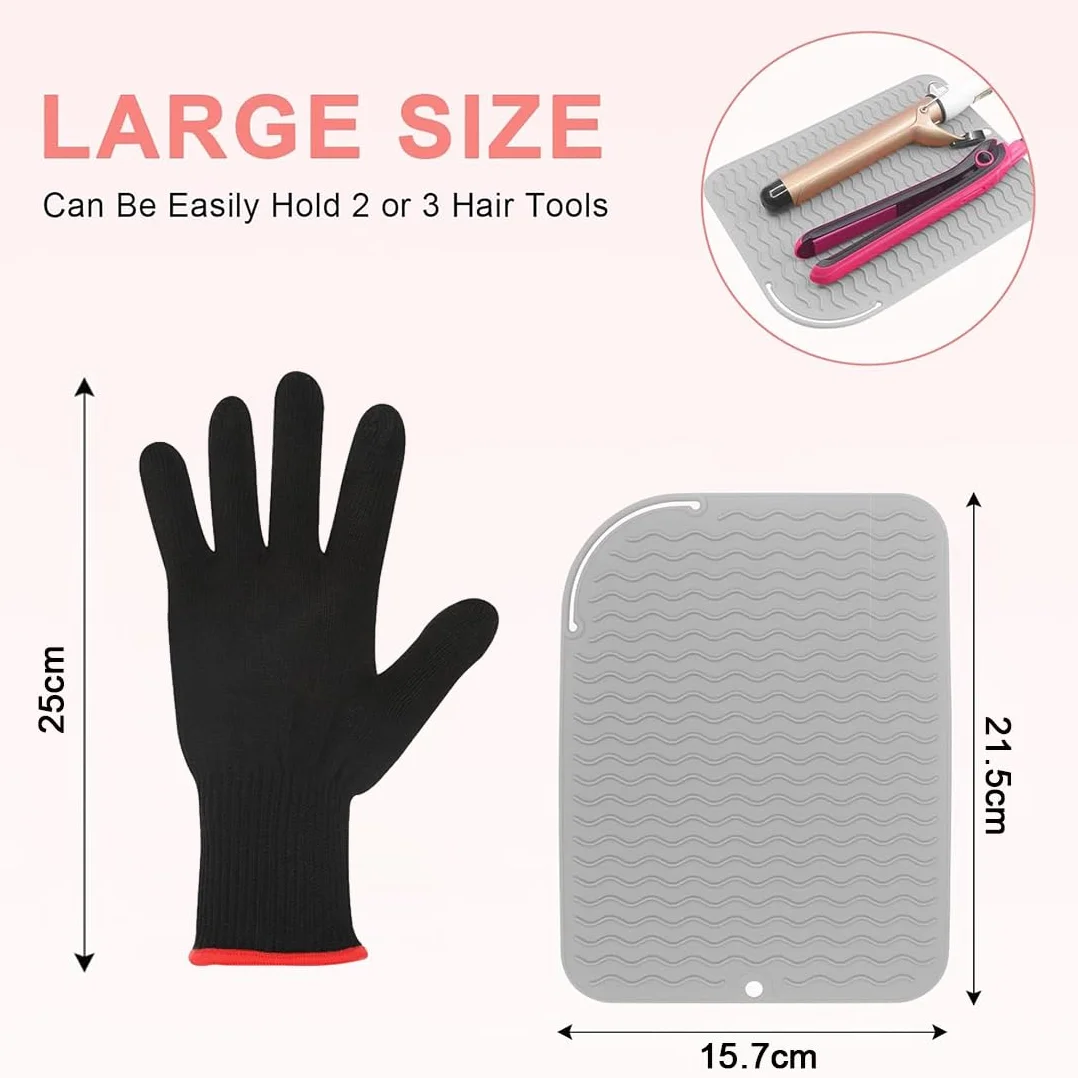 Gants Anti Chaleur Professionnels pour Coiffure avec Coussin Anti-brûlure, Lot de 3 Pièces