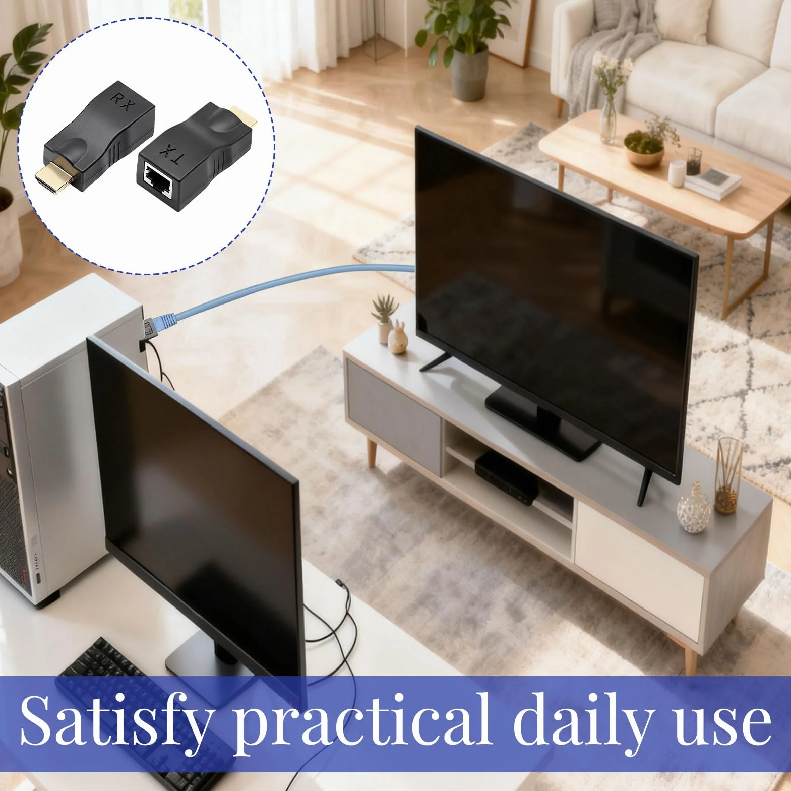 Adaptateur RJ45 HDMI 2 pièces Convertisseur HDMI Réseau Ethernet Distance 30 m
